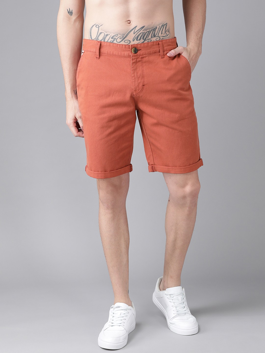 

Roadster Men Rust Orange Woven Chino Shorts