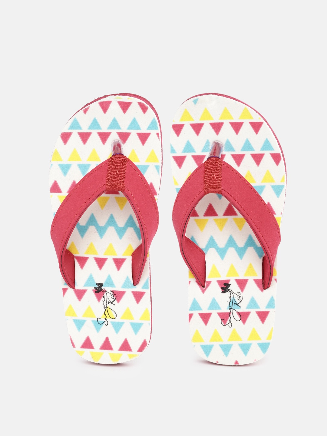 

Sangria Girls Red & Yellow Geometric Printed Thong Flip-Flops