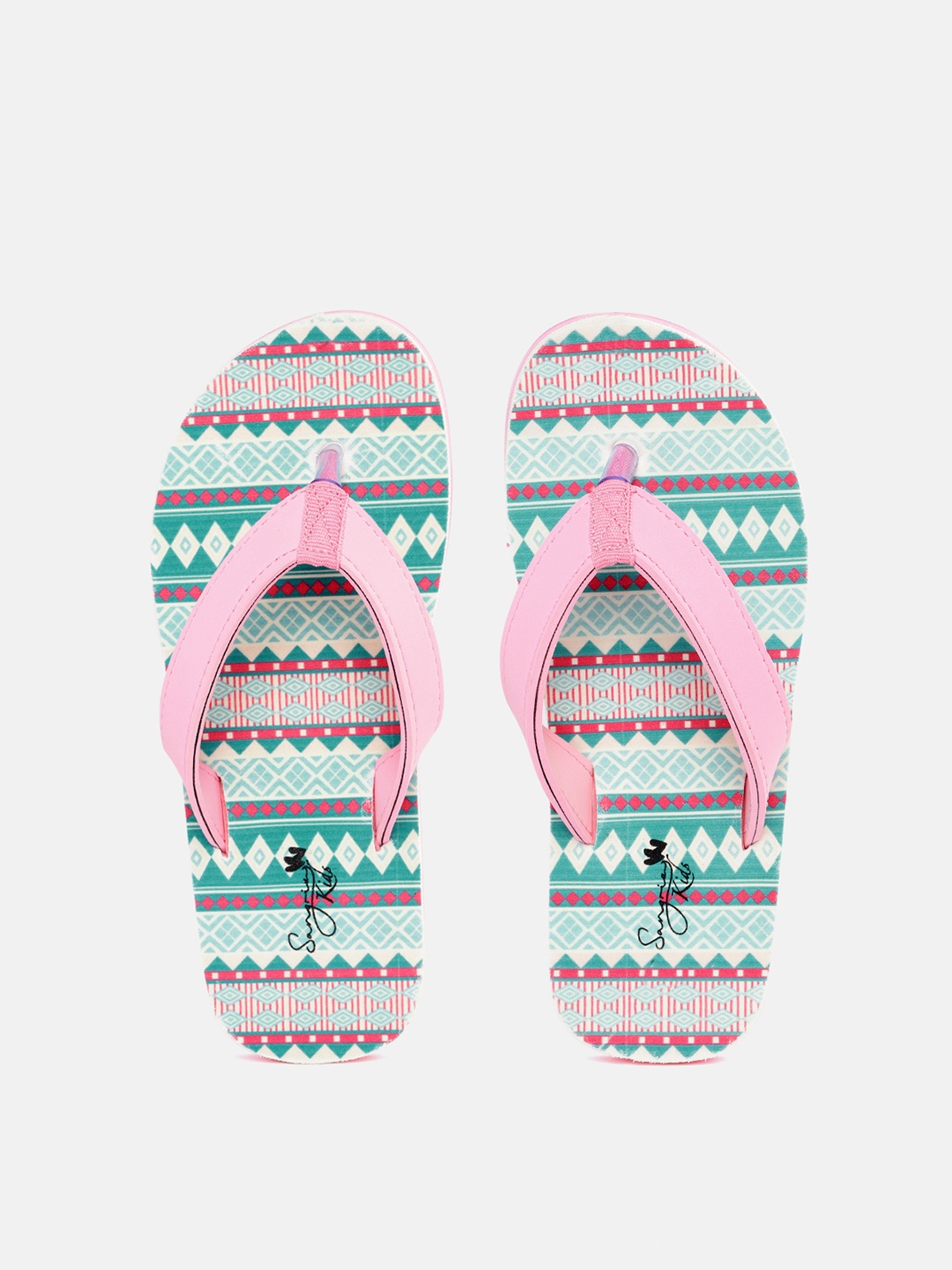 

Sangria Girls Pink & Green Aztec Printed Thong Flip-Flops