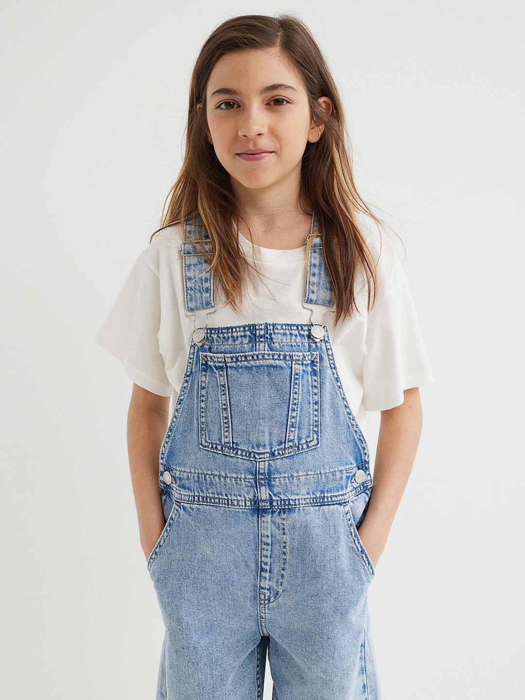 

H&M Girls Blue Denim Pure Cotton Dungaree Shorts