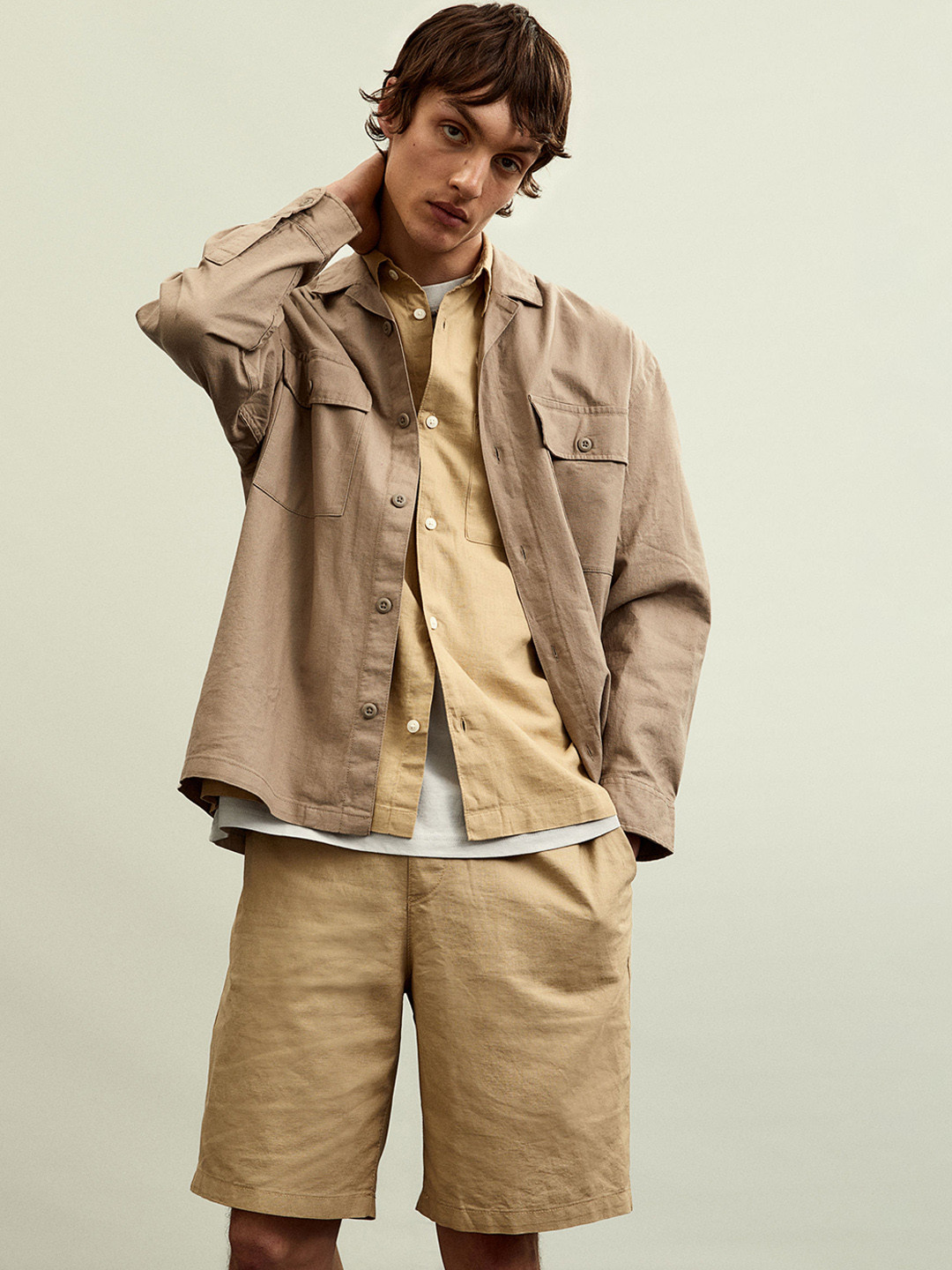 

H&M Beige Relaxed Fit Linen-Blend Shorts