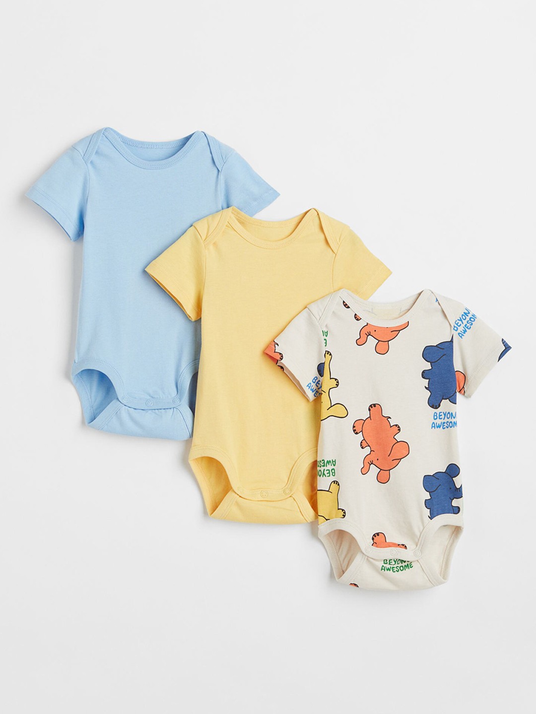 

H&M Beige & Blue 3-Pack Short-Sleeved Bodysuits