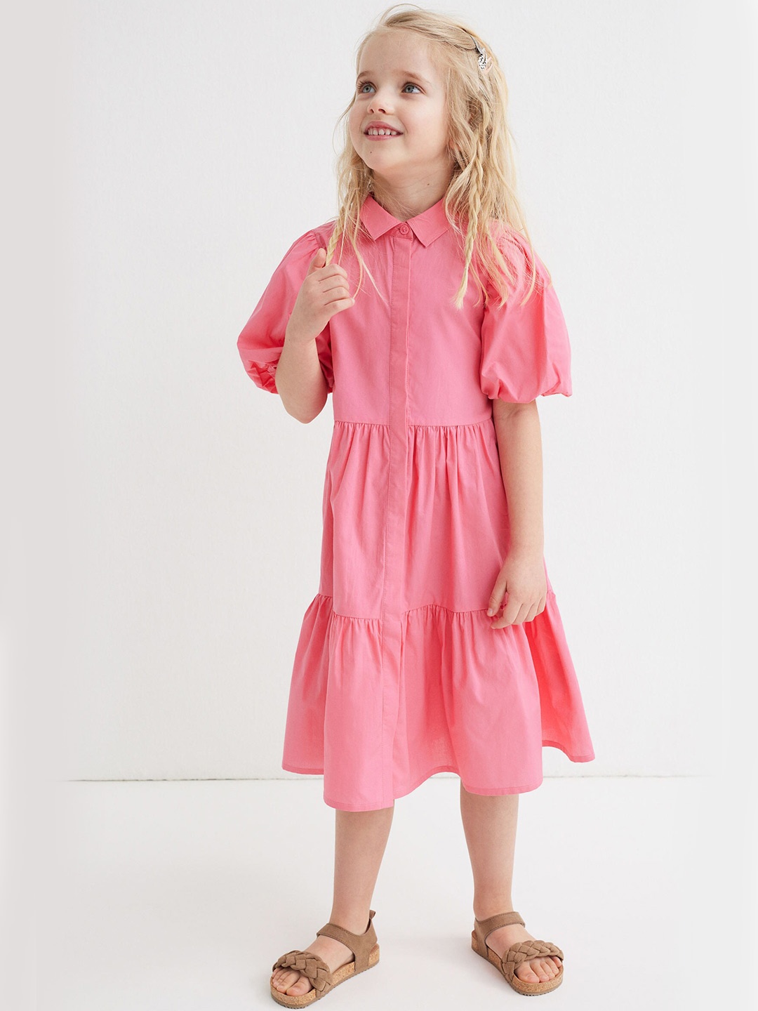 

H&M Girls Pink Puff-Sleeved Dress