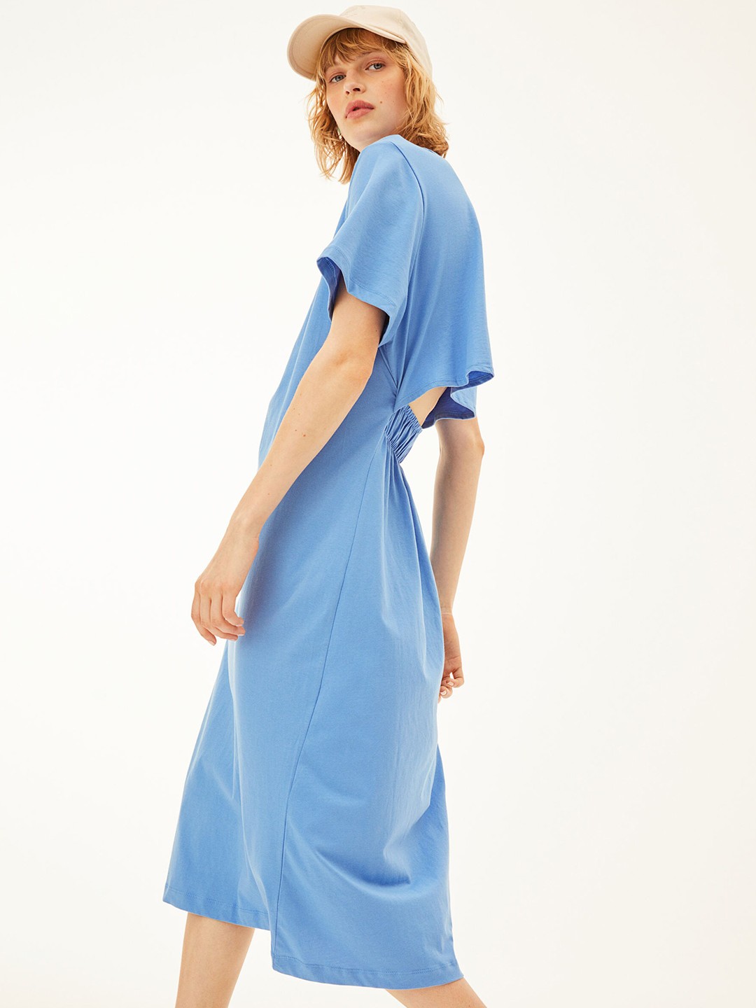 

H&M Blue Solid Open-Backed Pure Cotton T-shirt Dress