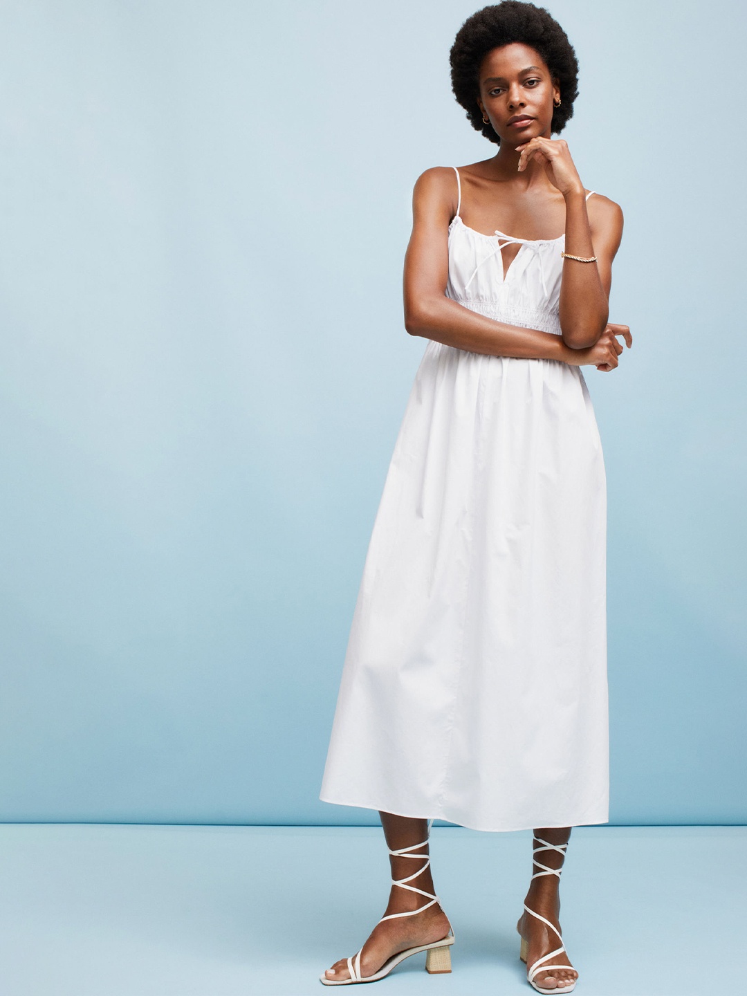 

H&M Women White Smocked Cotton Dress