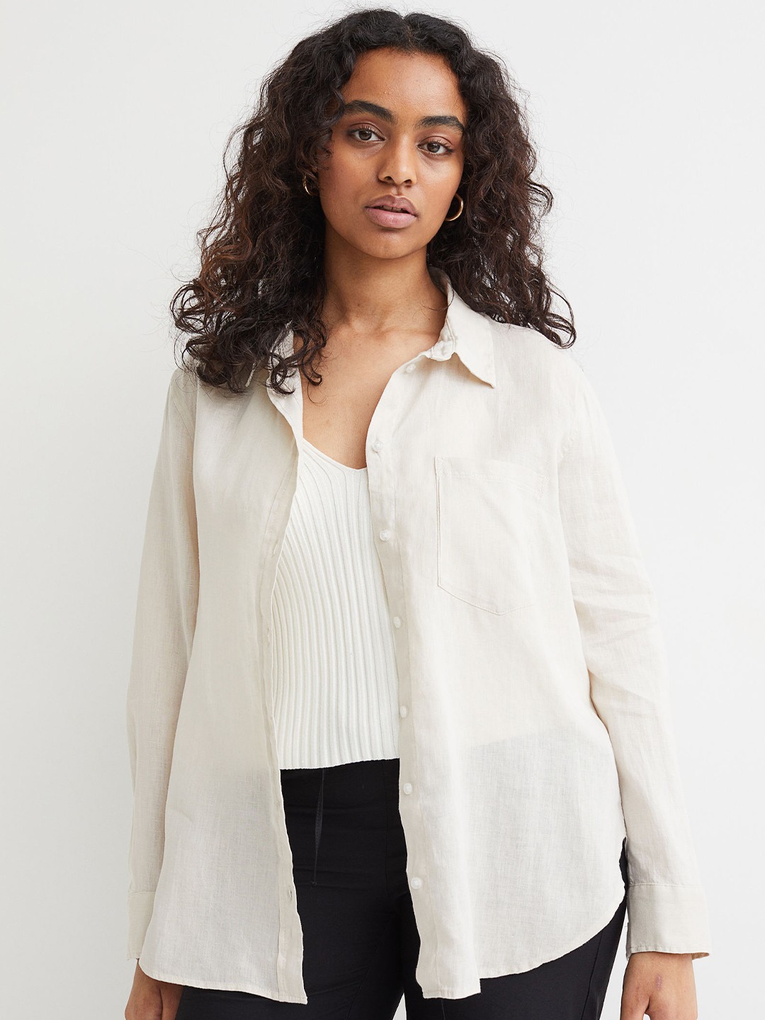 

H&M Women Beige Linen Shirt