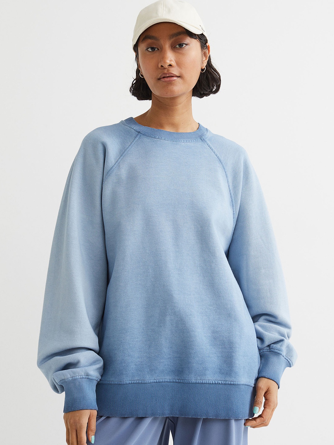 

H&M Women Blue Solid Pure Cotton Sweatshirt
