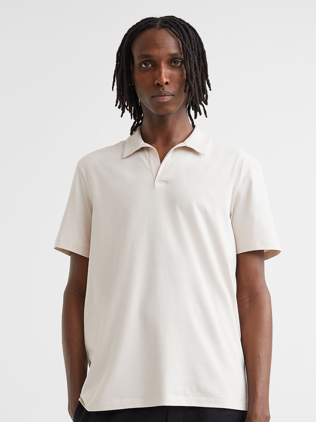

H&M Men Beige Solid Regular Fit Cotton Polo Shirt