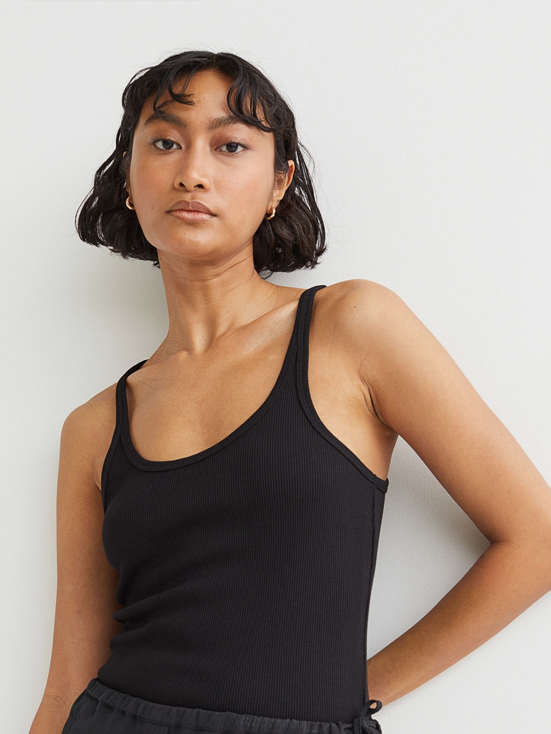 

H&M Women Black Solid Ribbed Vest Top