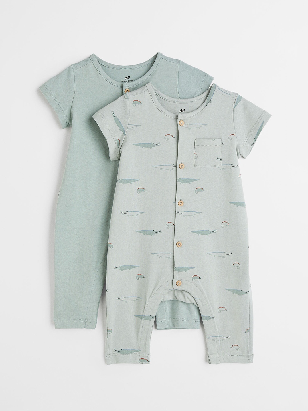 

H&M Boys Sage Green 2-Pack Short-Sleeved Cotton Romper Suits