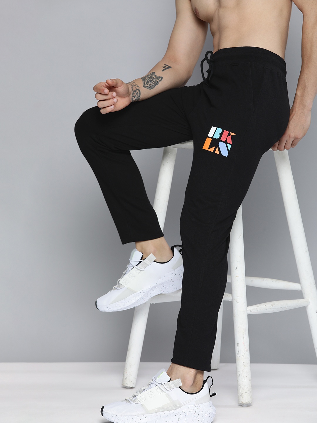 

HERE&NOW Men Black Printed Pure Cotton Track Pants