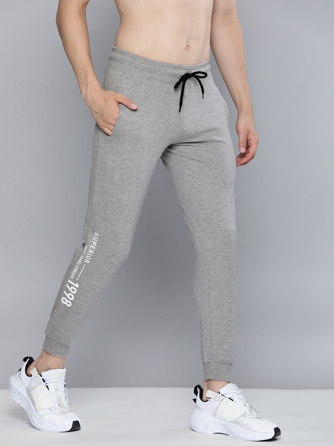 

HERE&NOW Men Grey Melange Solid Knit Joggers