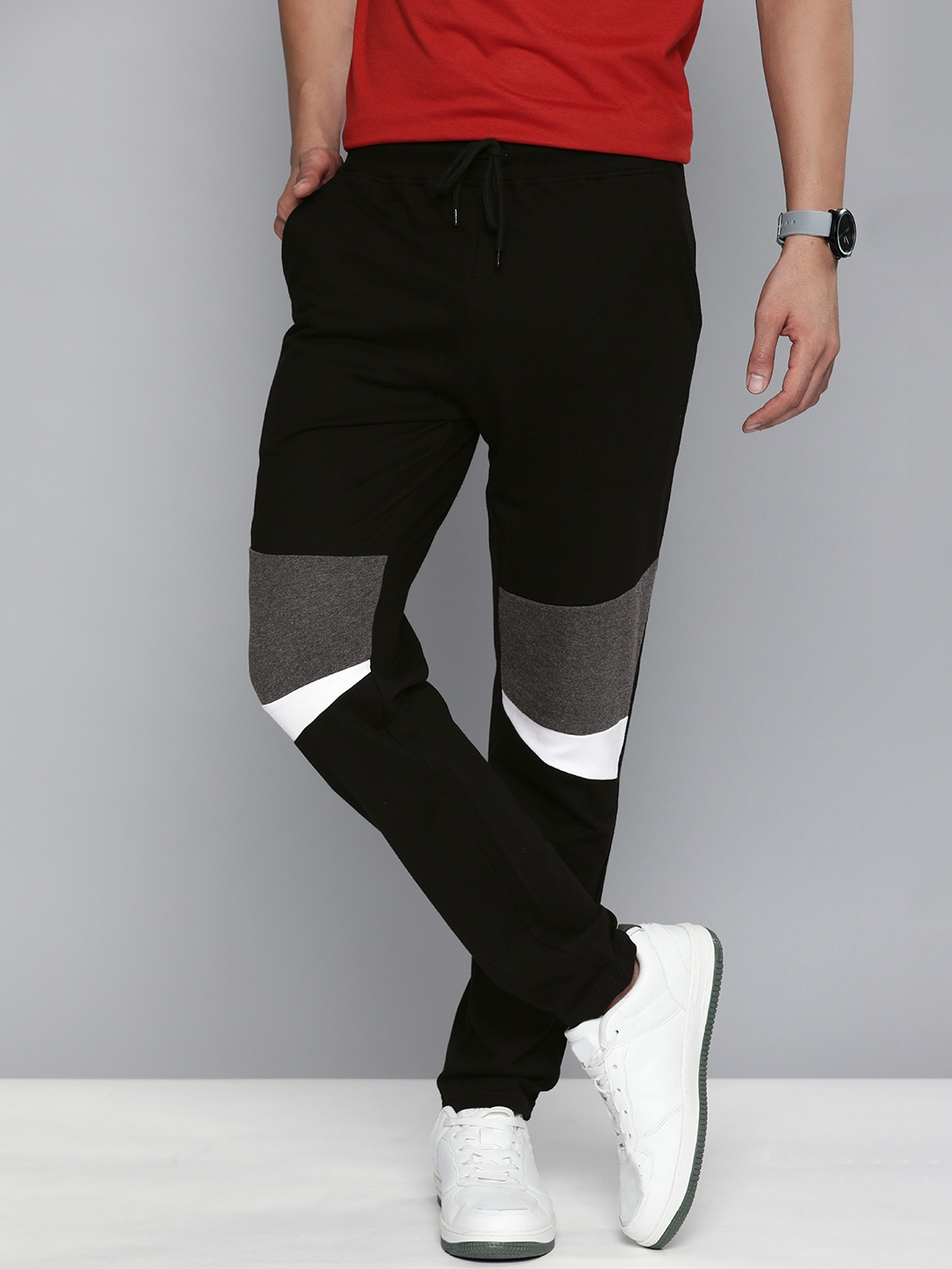 

HERE&NOW Men Black Colourblocked Slim Fit Track Pants