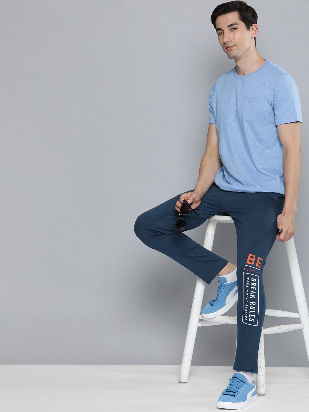 

HERE&NOW Men Navy Blue Printed Pure Cotton Track Pants