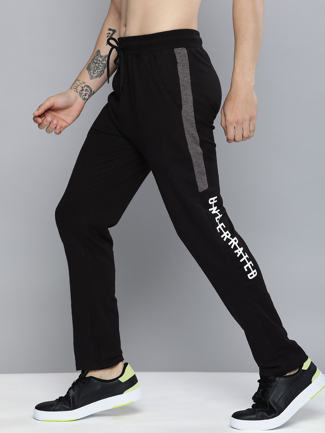 

HERE&NOW Men Navy Black & White Printed Pure Cotton Track pants