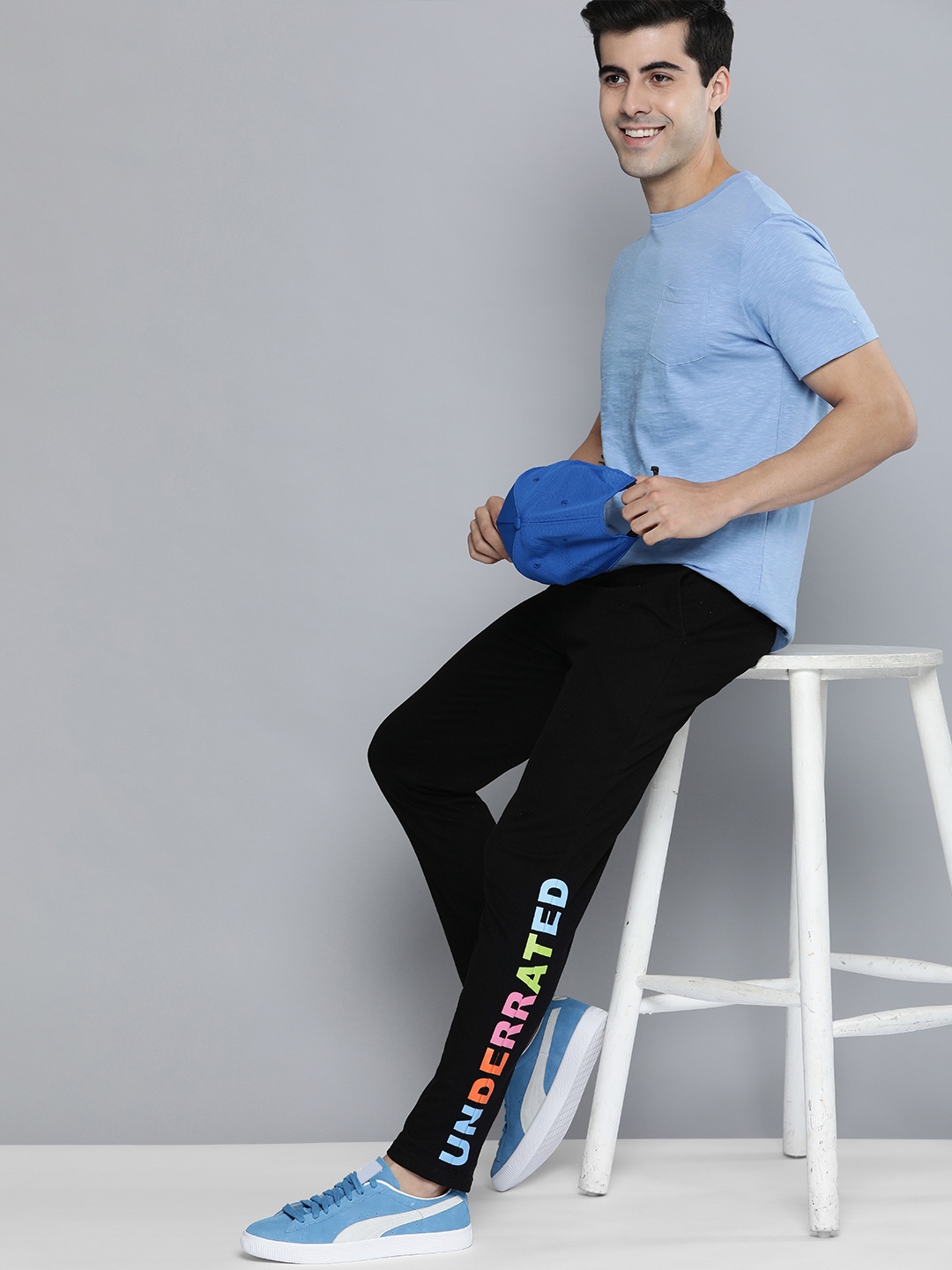 

HERE&NOW Men Black Printed Pure Cotton Track Pants