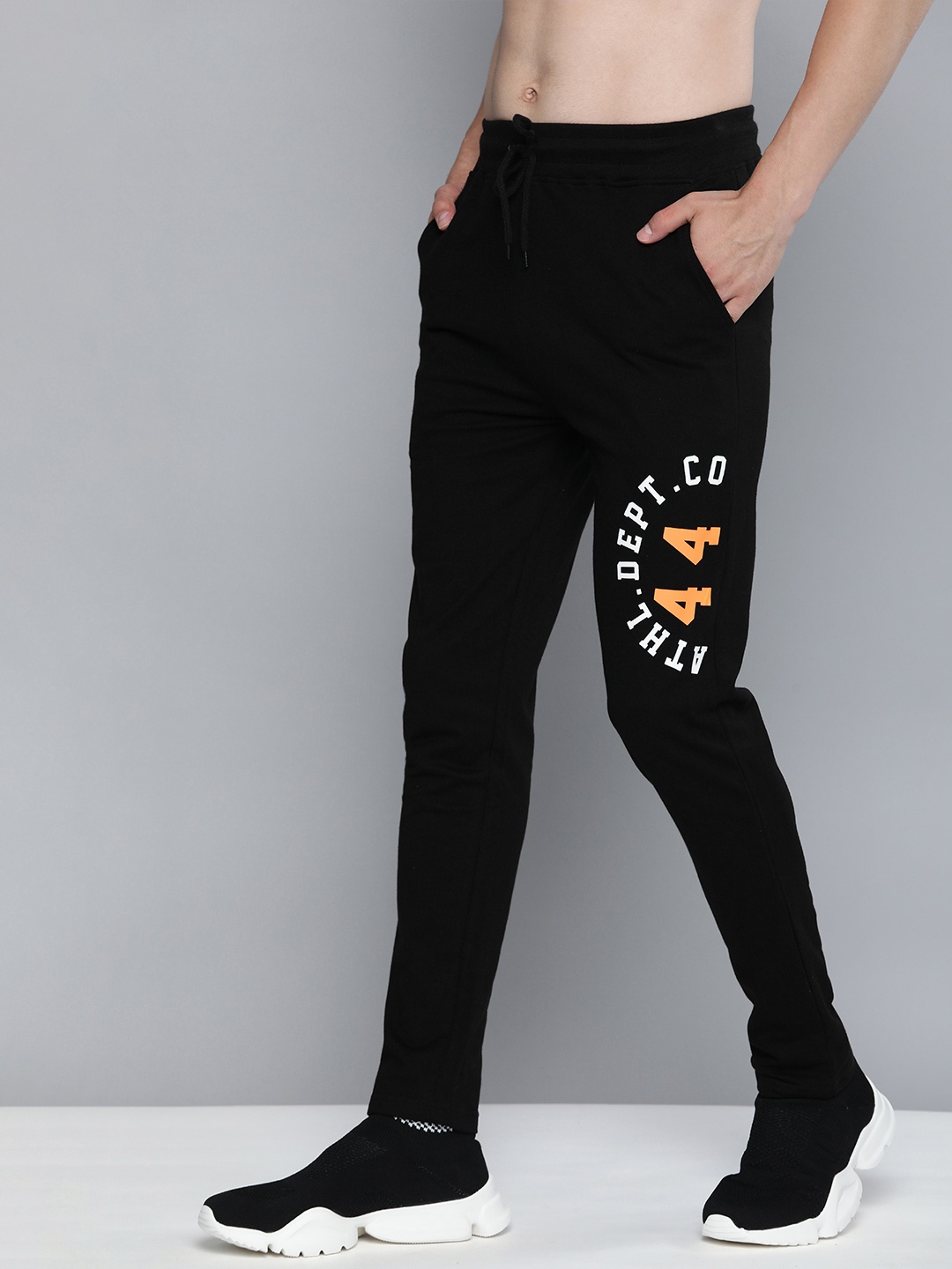 

HERE&NOW Men Black & White Printed Pure Cotton Track Pants