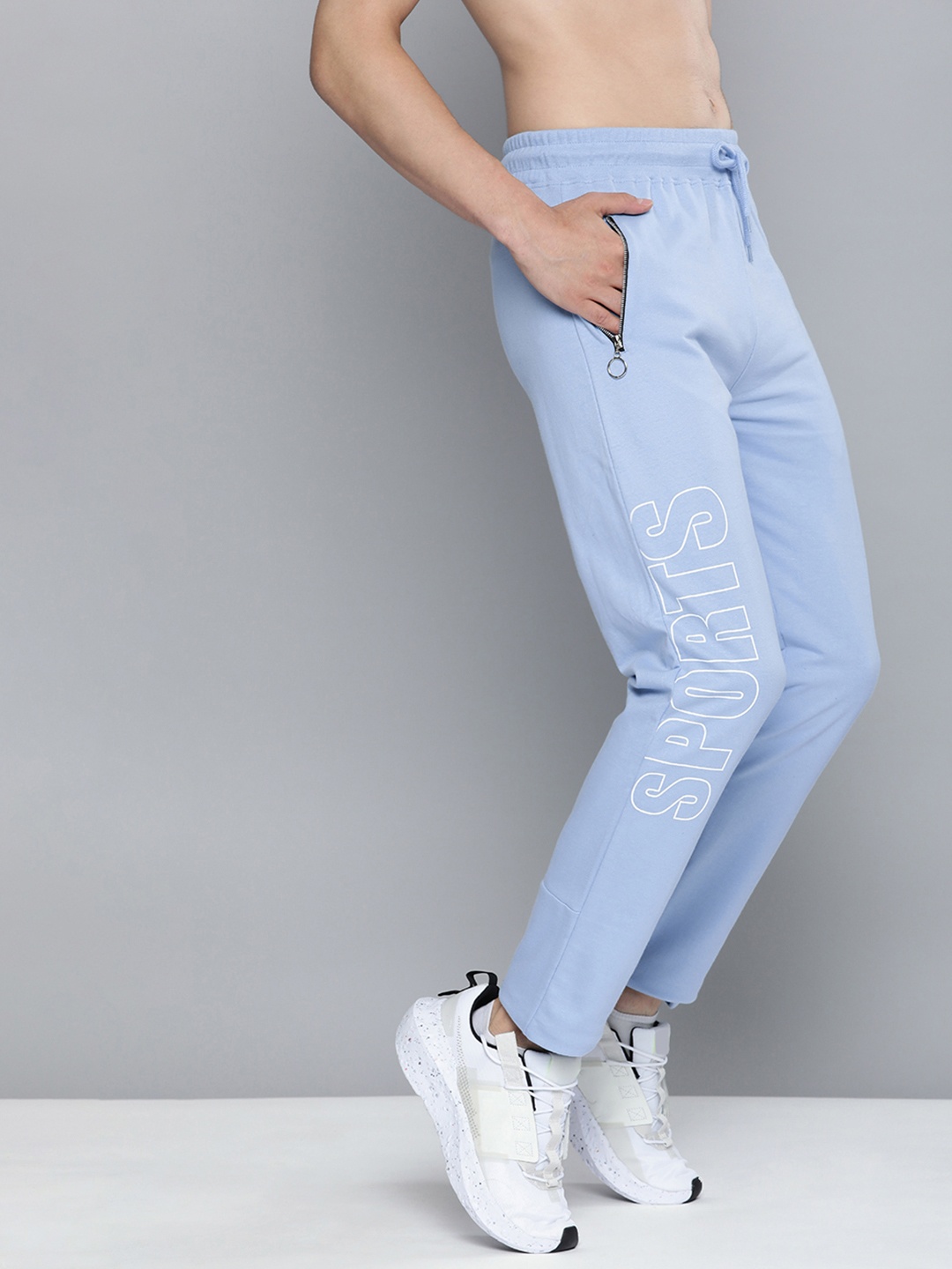 

HERE&NOW Men Blue & White Printed Pure Cotton Track Pants