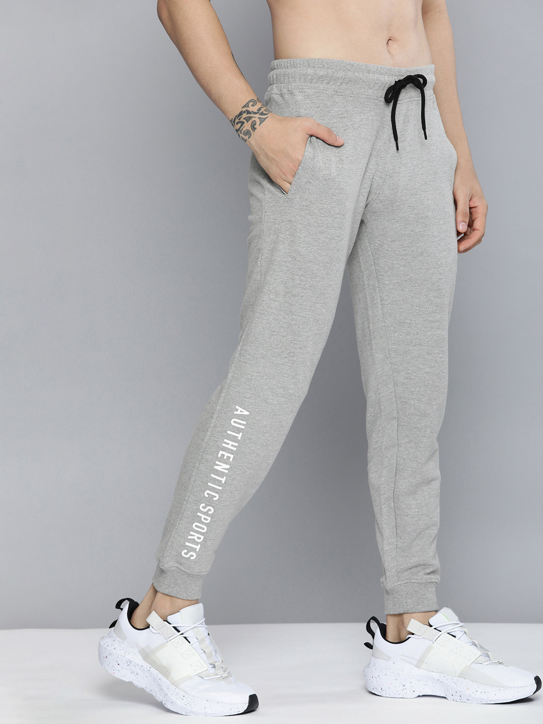 

HERE&NOW Men Grey & White Printed Joggers, Green
