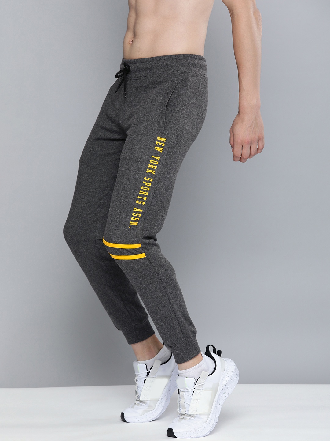 

HERE&NOW Men Charcoal Grey & Yellow Printed Joggers