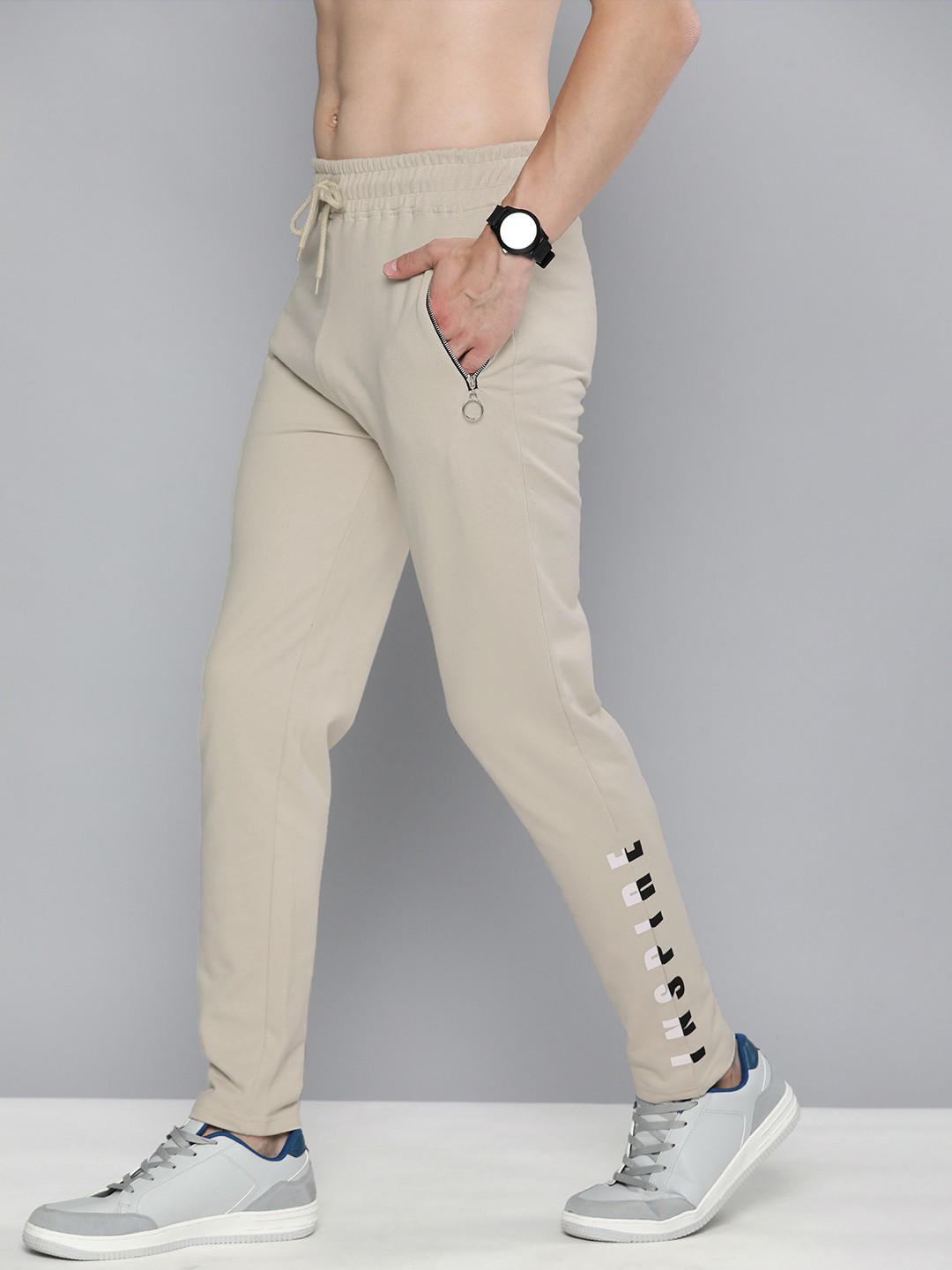 

HERE&NOW Men Beige Printed Pure Cotton Track Pants