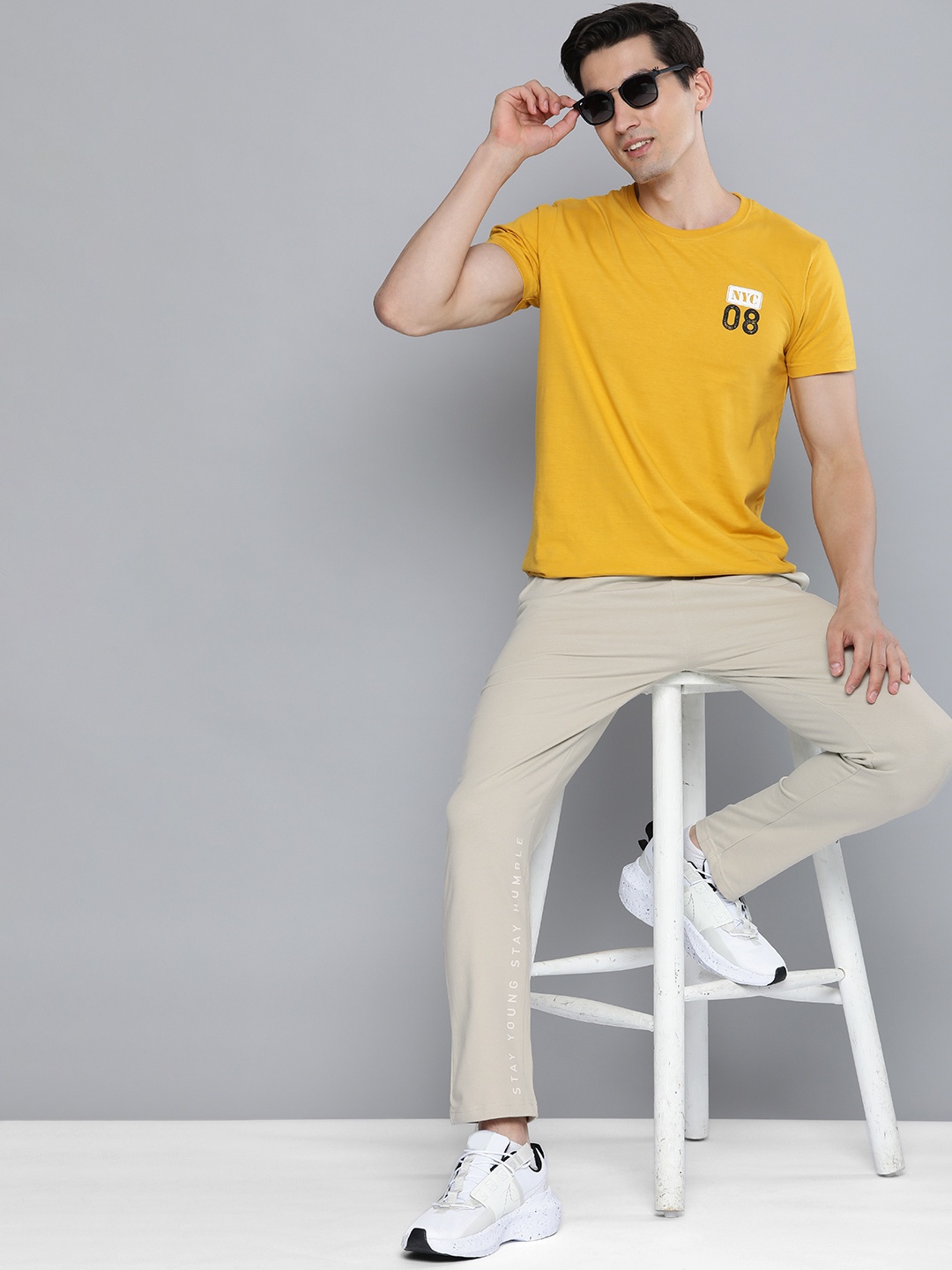 

HERE&NOW Men Off-White Solid Pure Cotton Track Pants