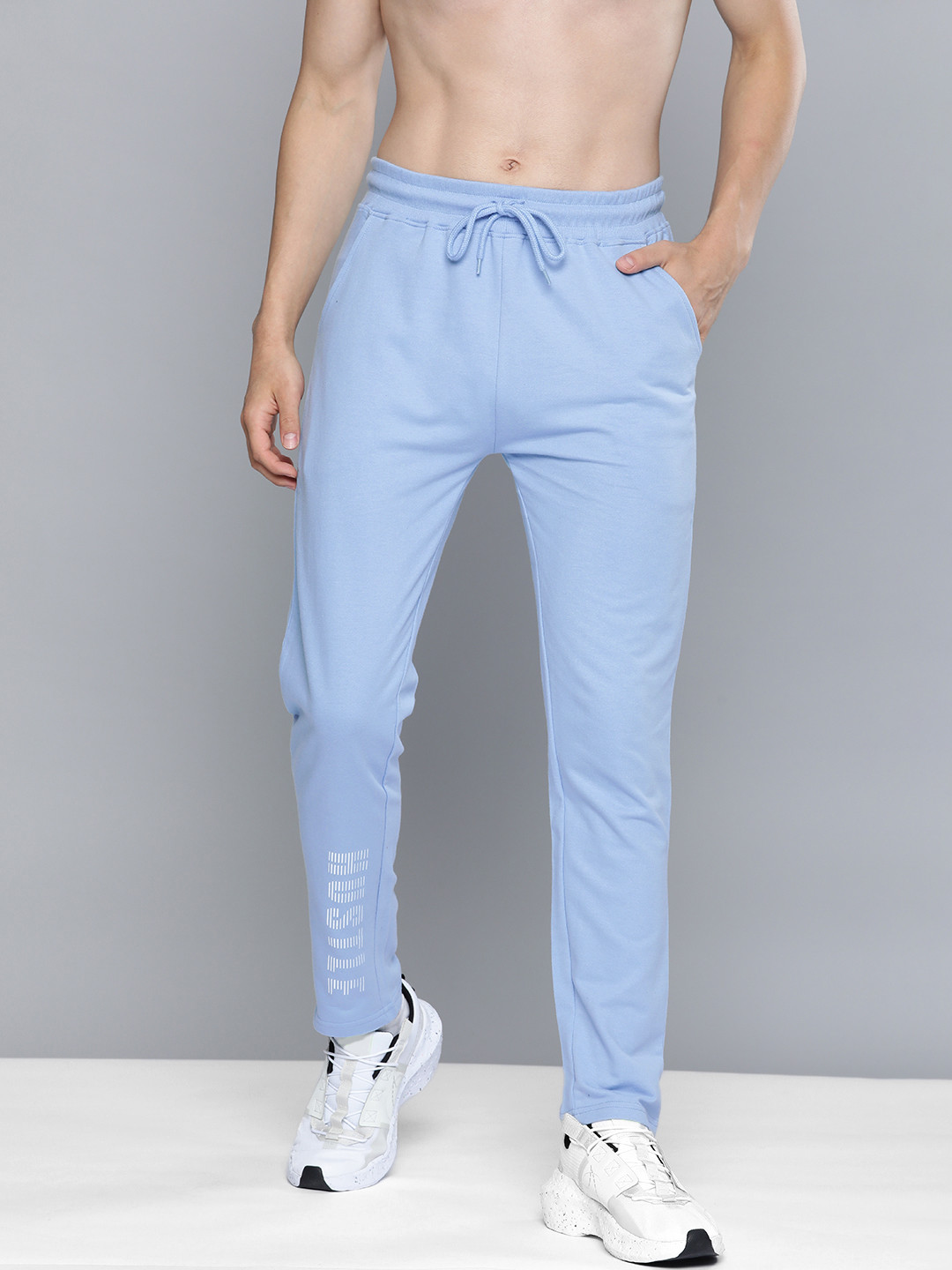 

HERE&NOW Men Blue & White Printed Pure Cotton Track Pants