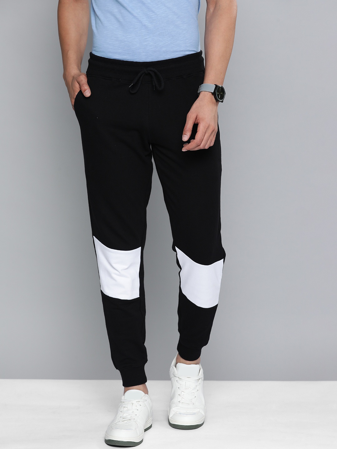 

HERE&NOW Men Black & White Colourblocked Slim Fit Joggers