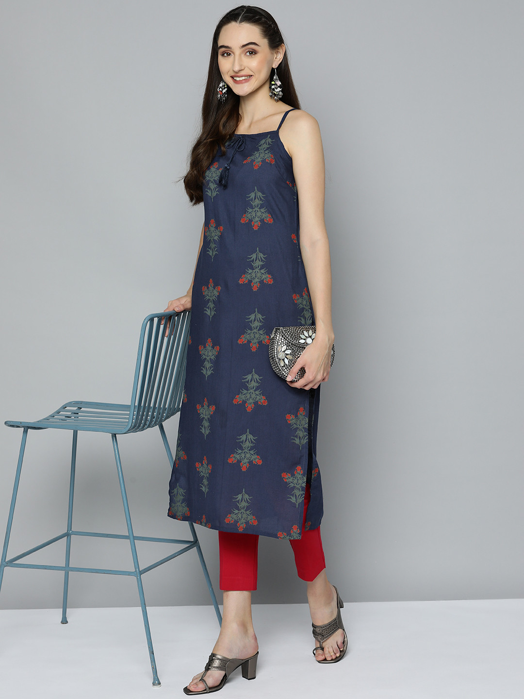 

HERE&NOW Women Navy Blue Ethnic Motifs Printed Kurta