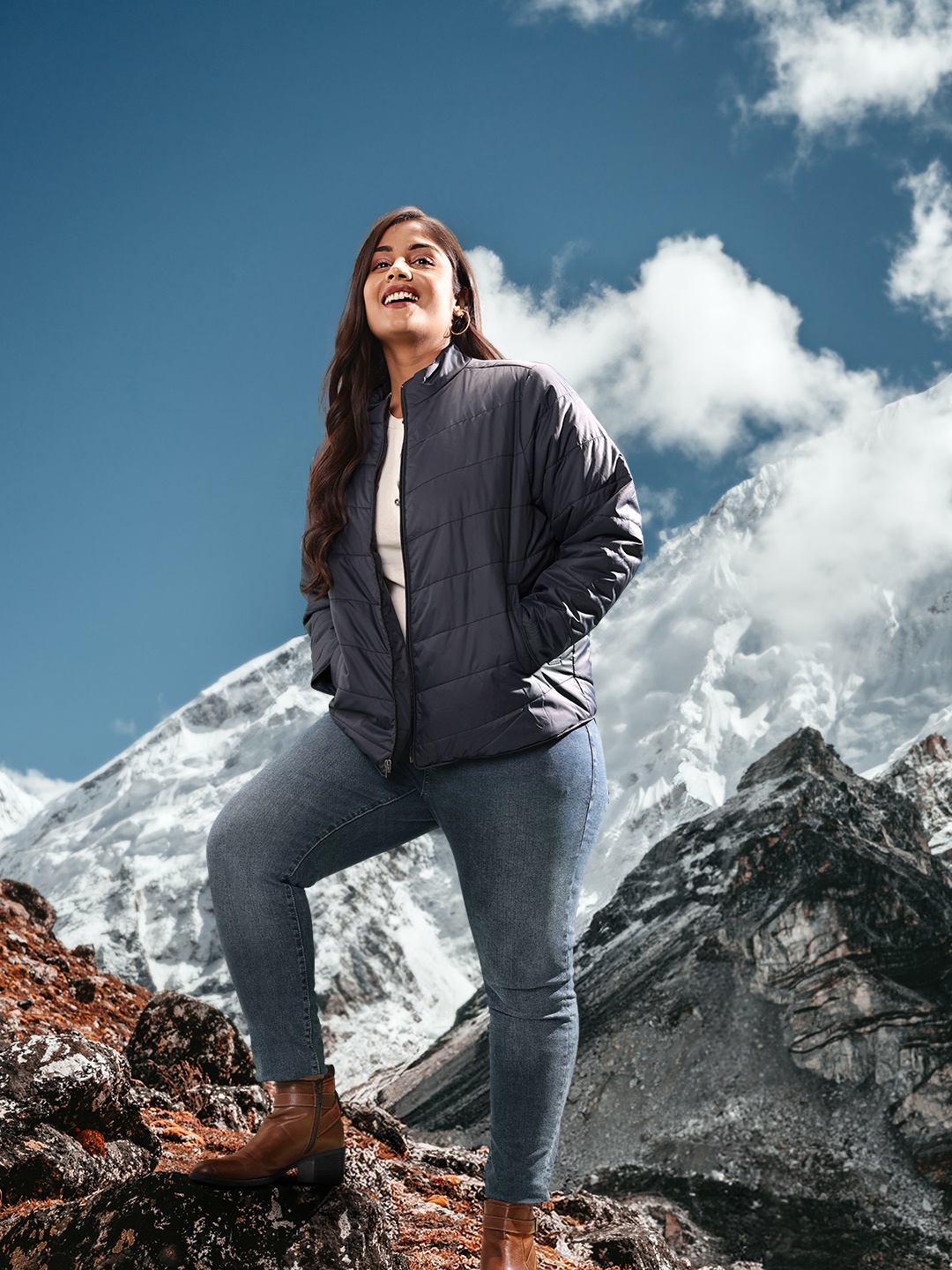 

Sztori Women Plus Size Navy Blue Solid Padded Jacket