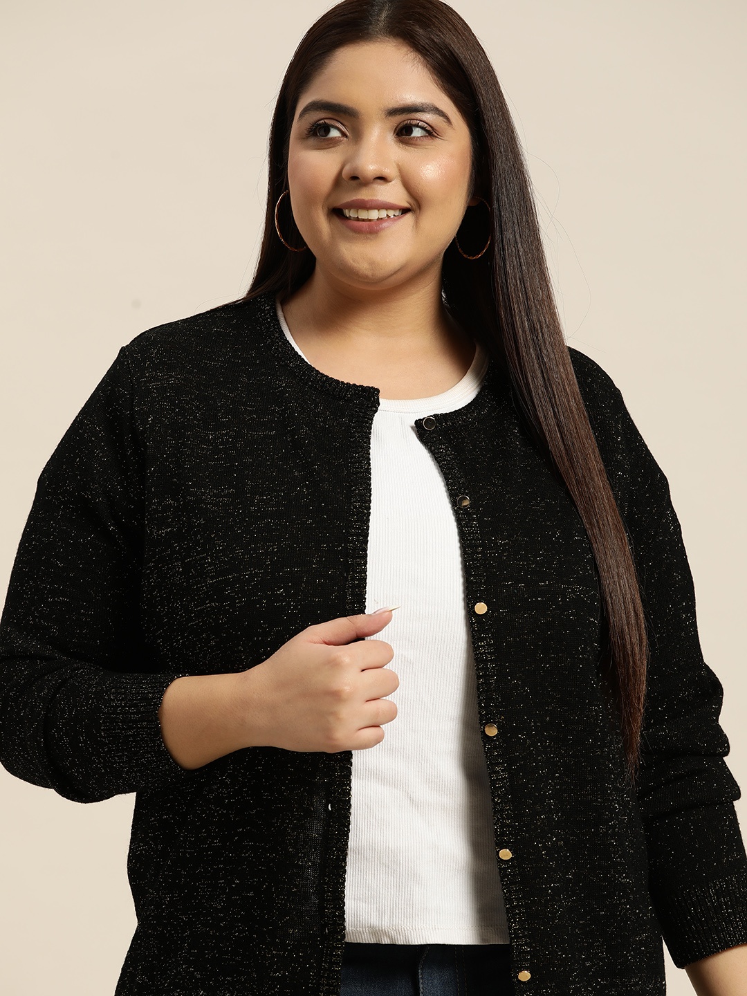 

Sztori Women Plus Size Black Self-Design Sweater