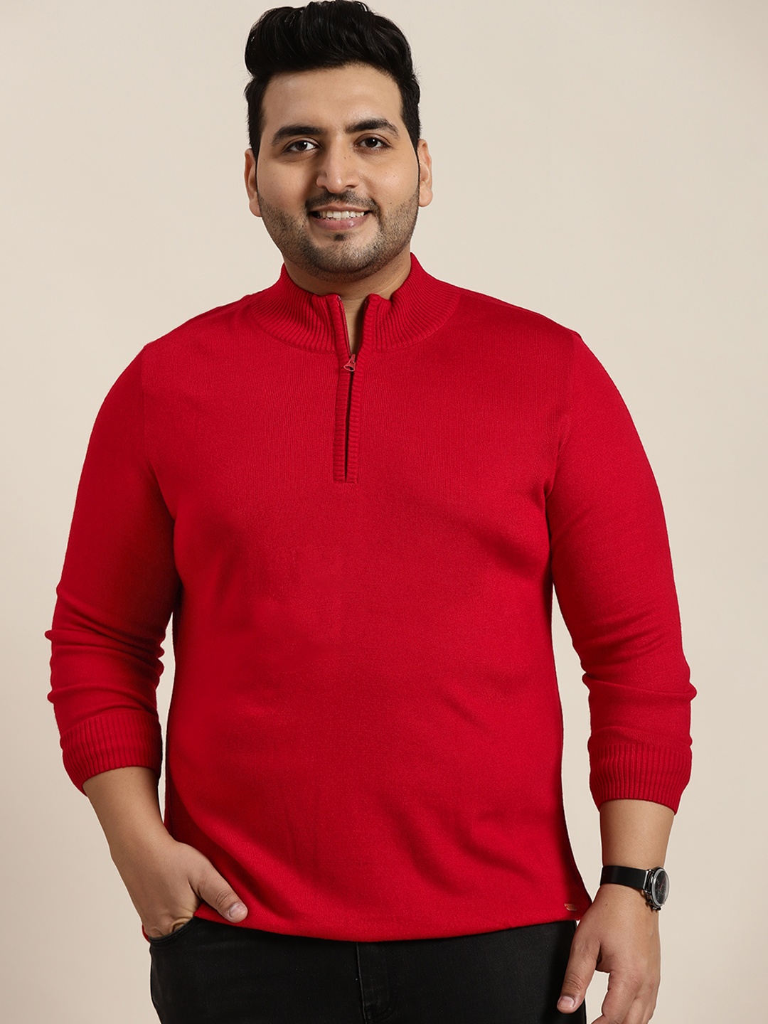 

Sztori Men Plus Size Red Solid Pullover