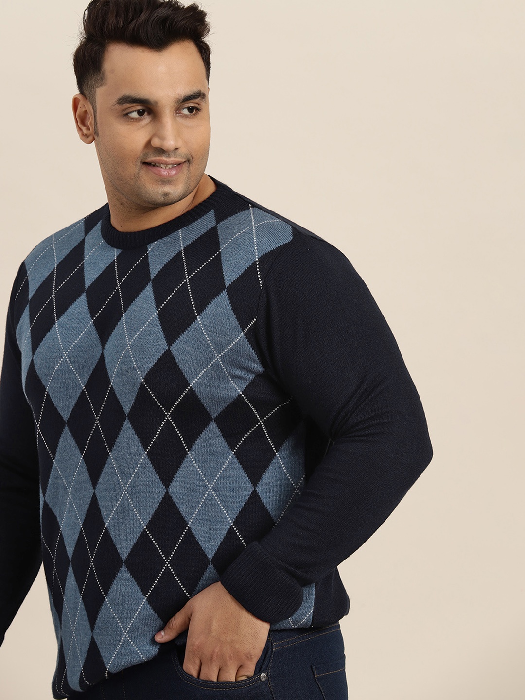 

Sztori Men Plus Size Acrylic Argyle Patterned Pullover, Blue