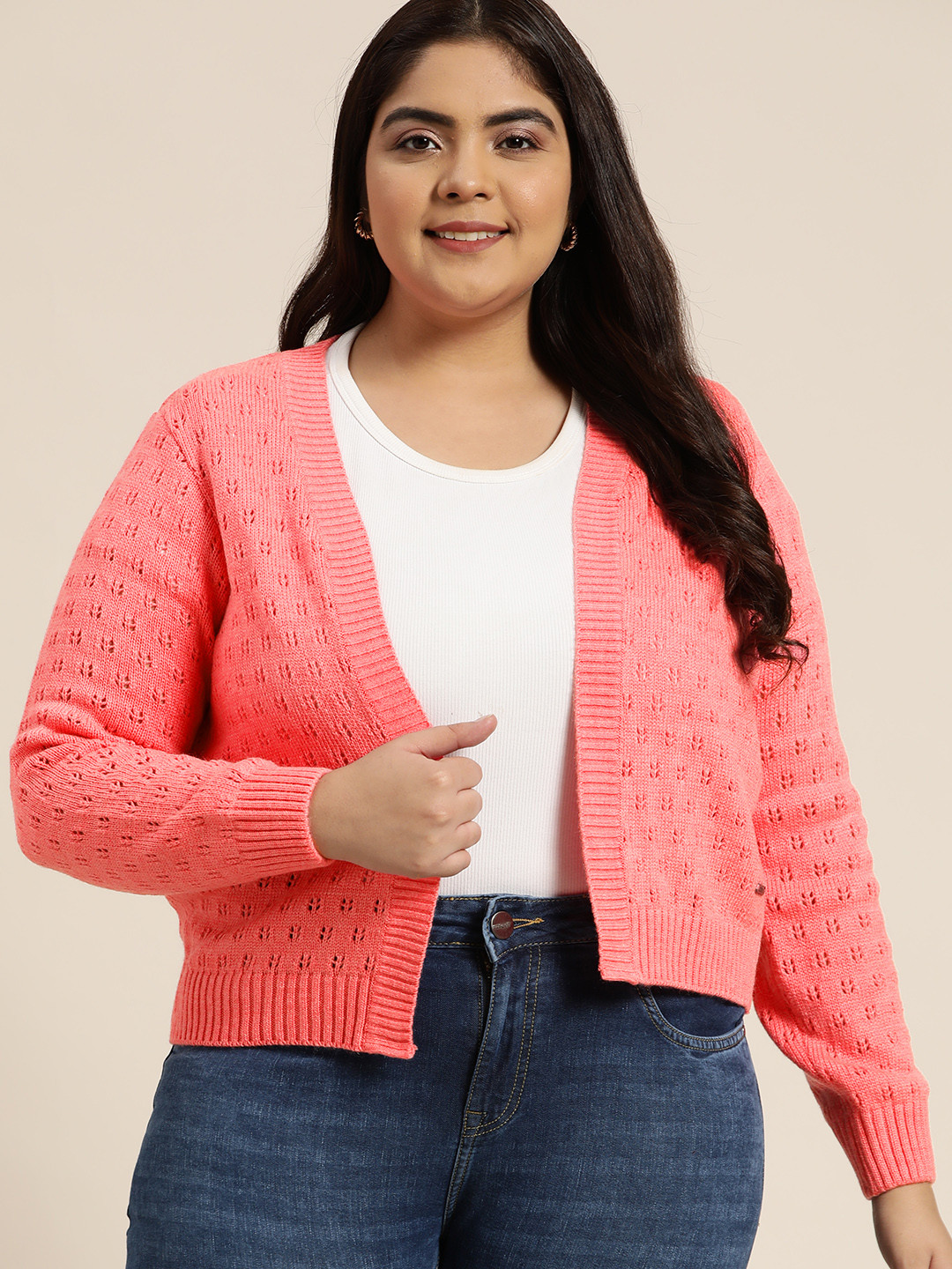 

Sztori Women Plus Size Cable Knit Sweater, Pink