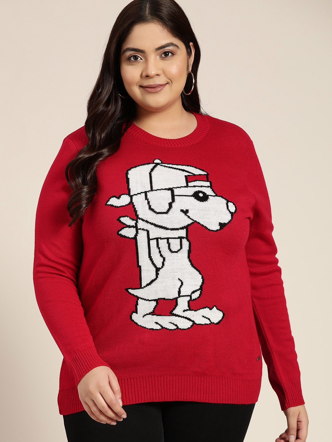 

Sztori Women Plus Size Red & White Printed Pullover