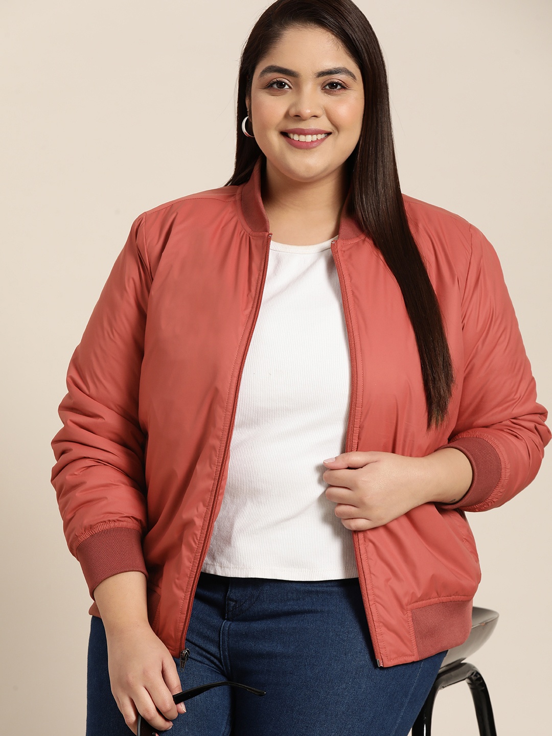 

Sztori Women Plus Size Red Bomber Jacket