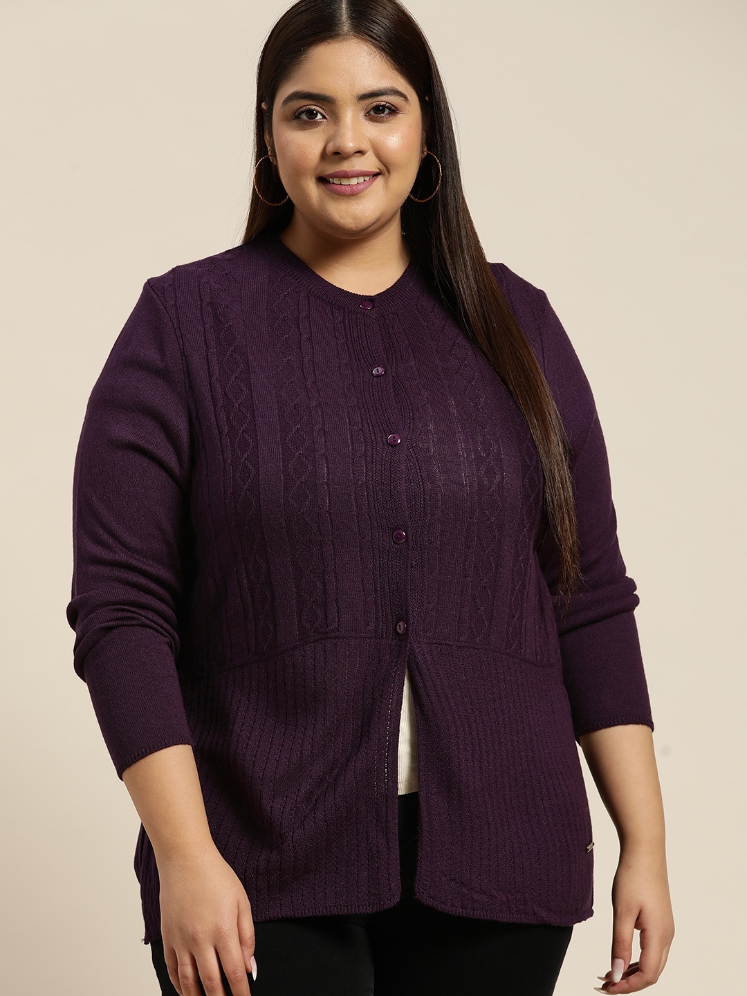 

Sztori Women Plus Size Purple Cable Knit Sweater