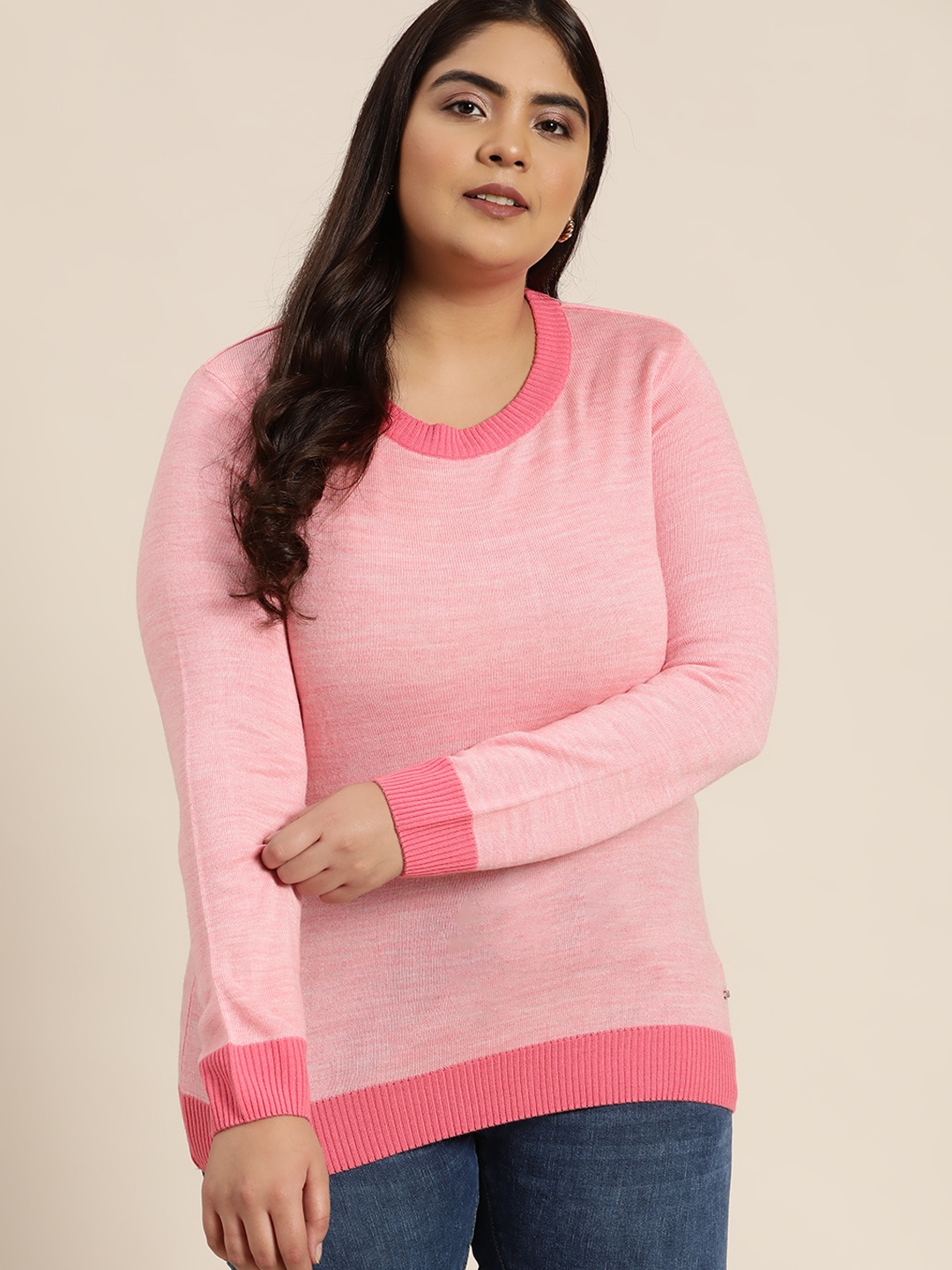 

Sztori Women Plus Size Pink Solid Pullover