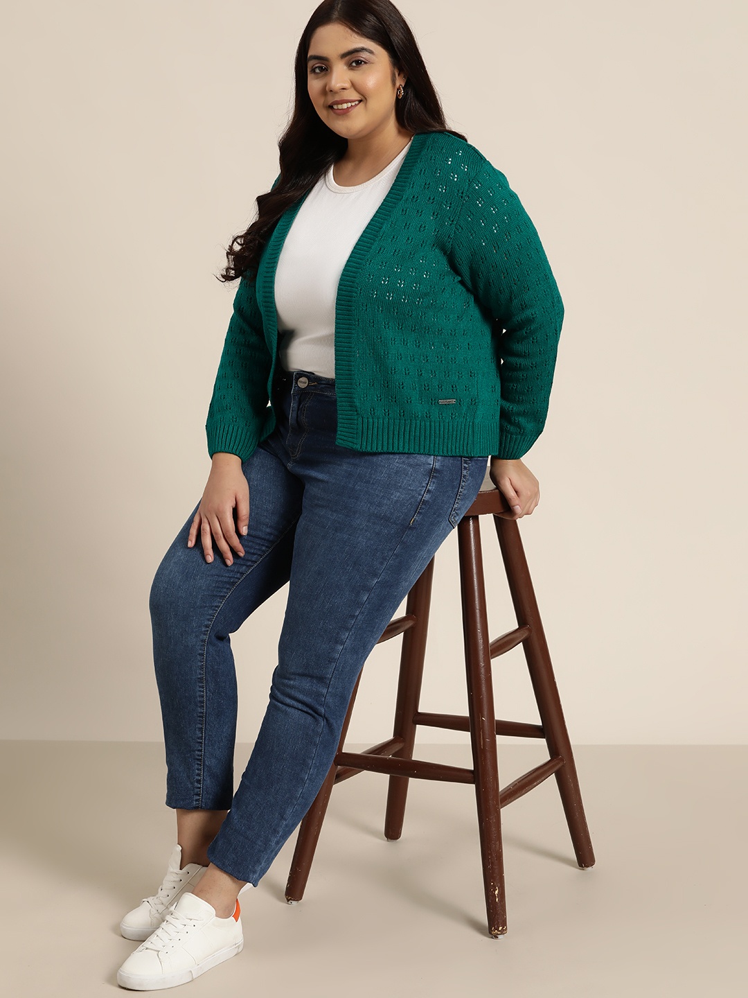 

Sztori Women Plus Size Green Cable Knit Sweater