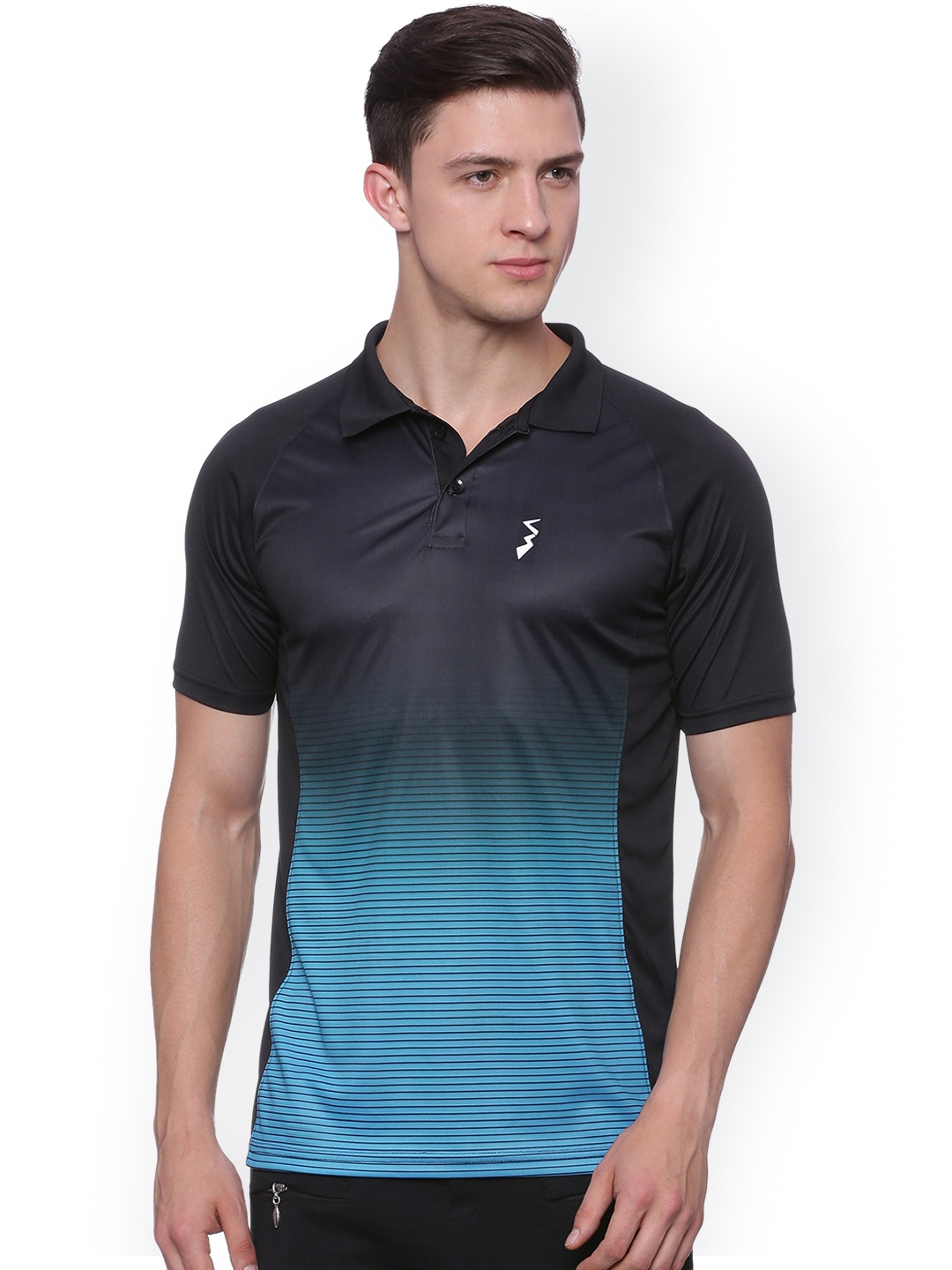 

Campus Sutra Men Black & Blue Printed Odour-Free Sports Polo T-shirt