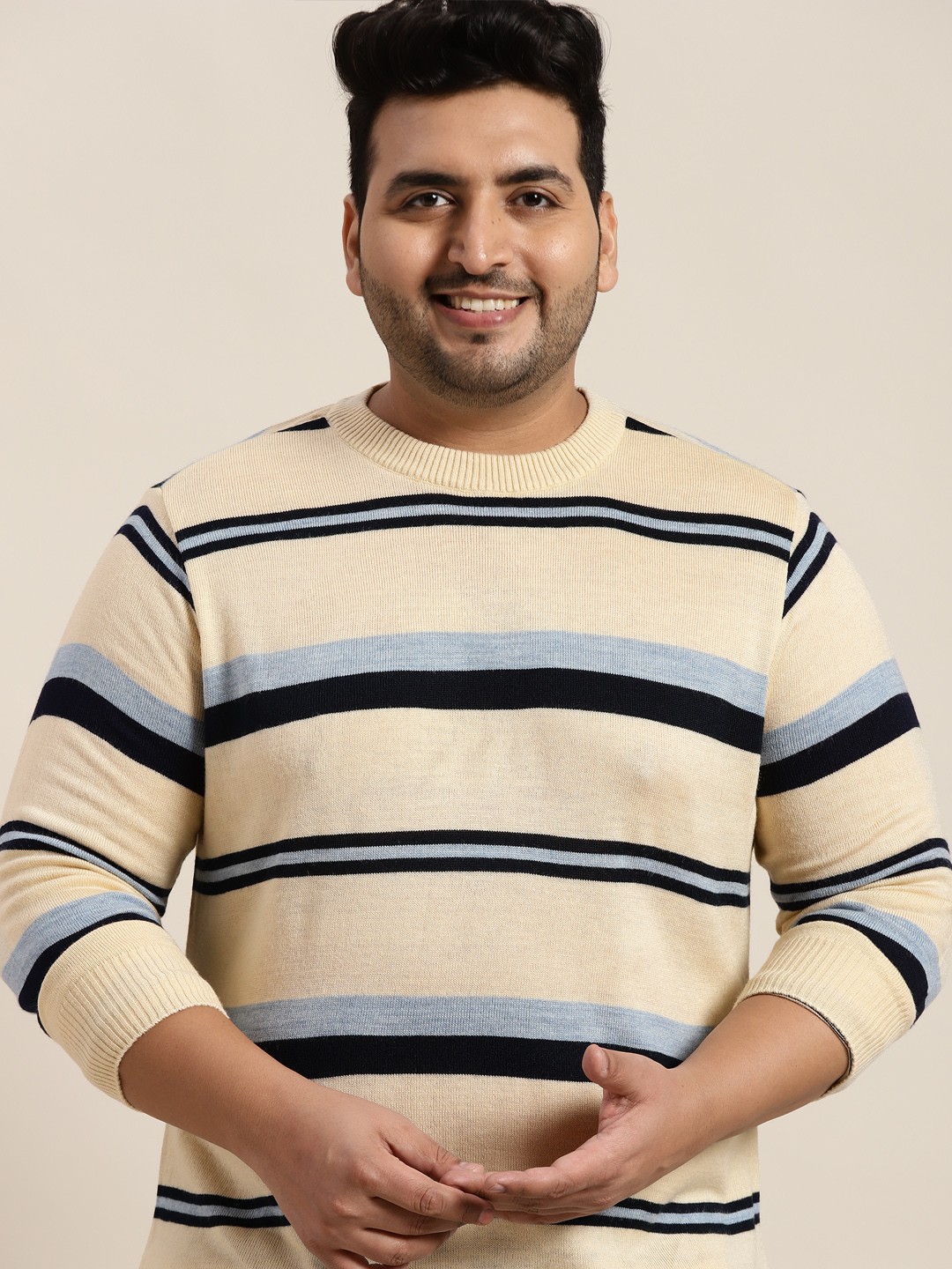 

Sztori Plus Size Off-White & Blue Striped Pullover