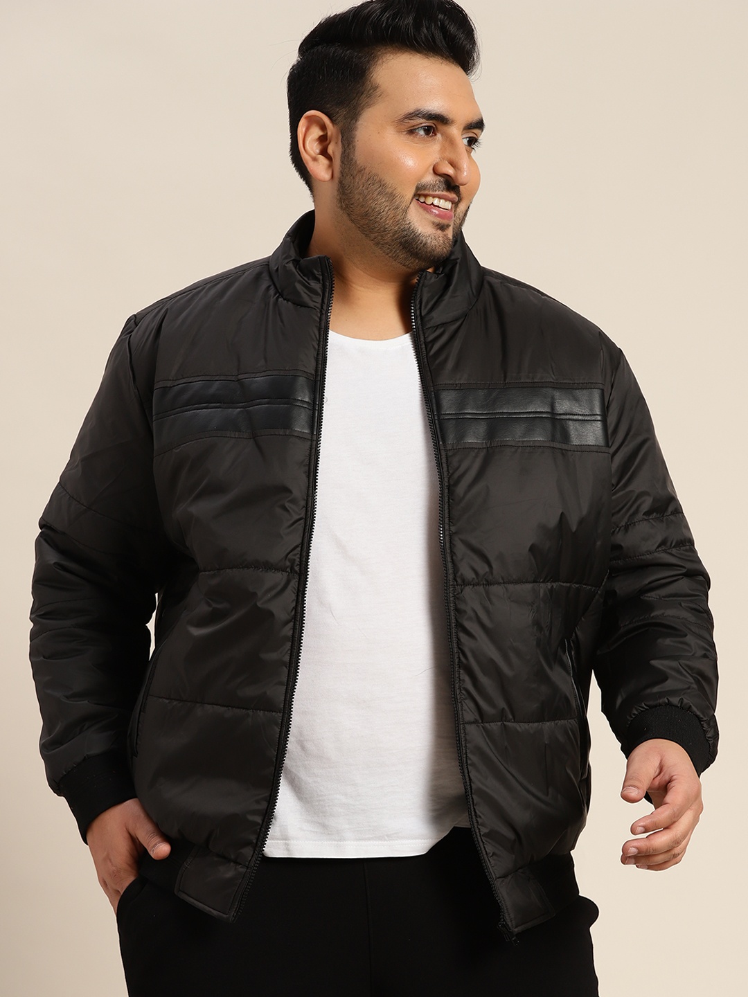 

Sztori Men Plus Size Black Solid Padded Jacket