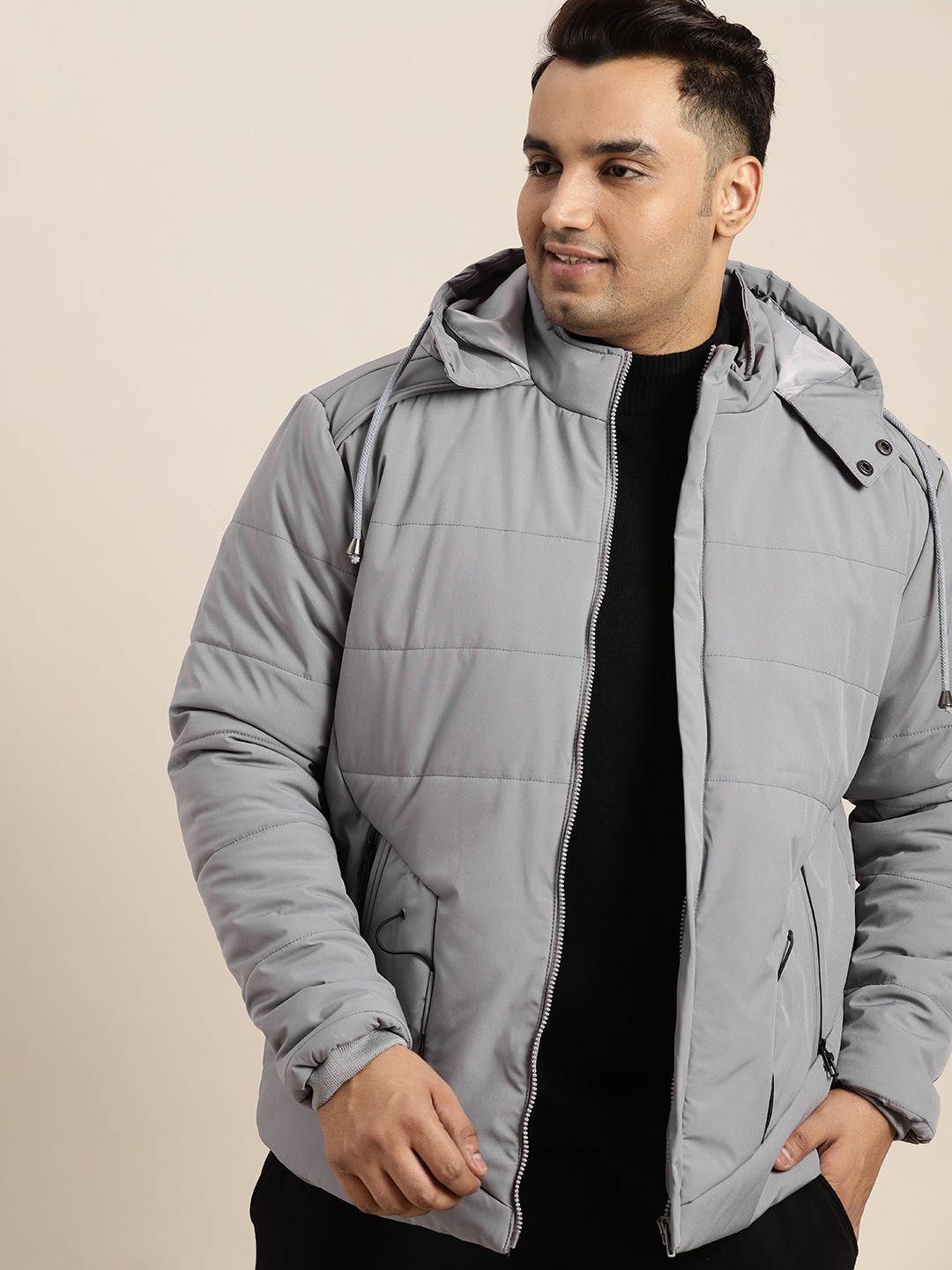 

Sztori Men Plus Size Hooded Padded Jacket, Grey