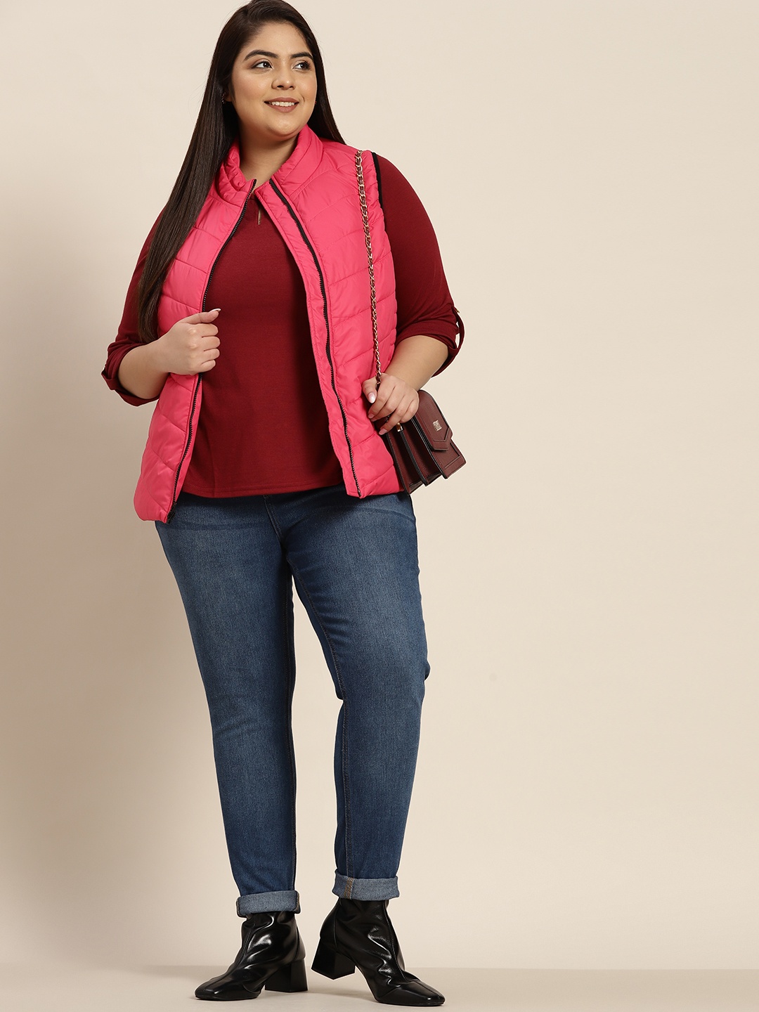 

Sztori Women Plus Size Pink Solid Padded Jacket