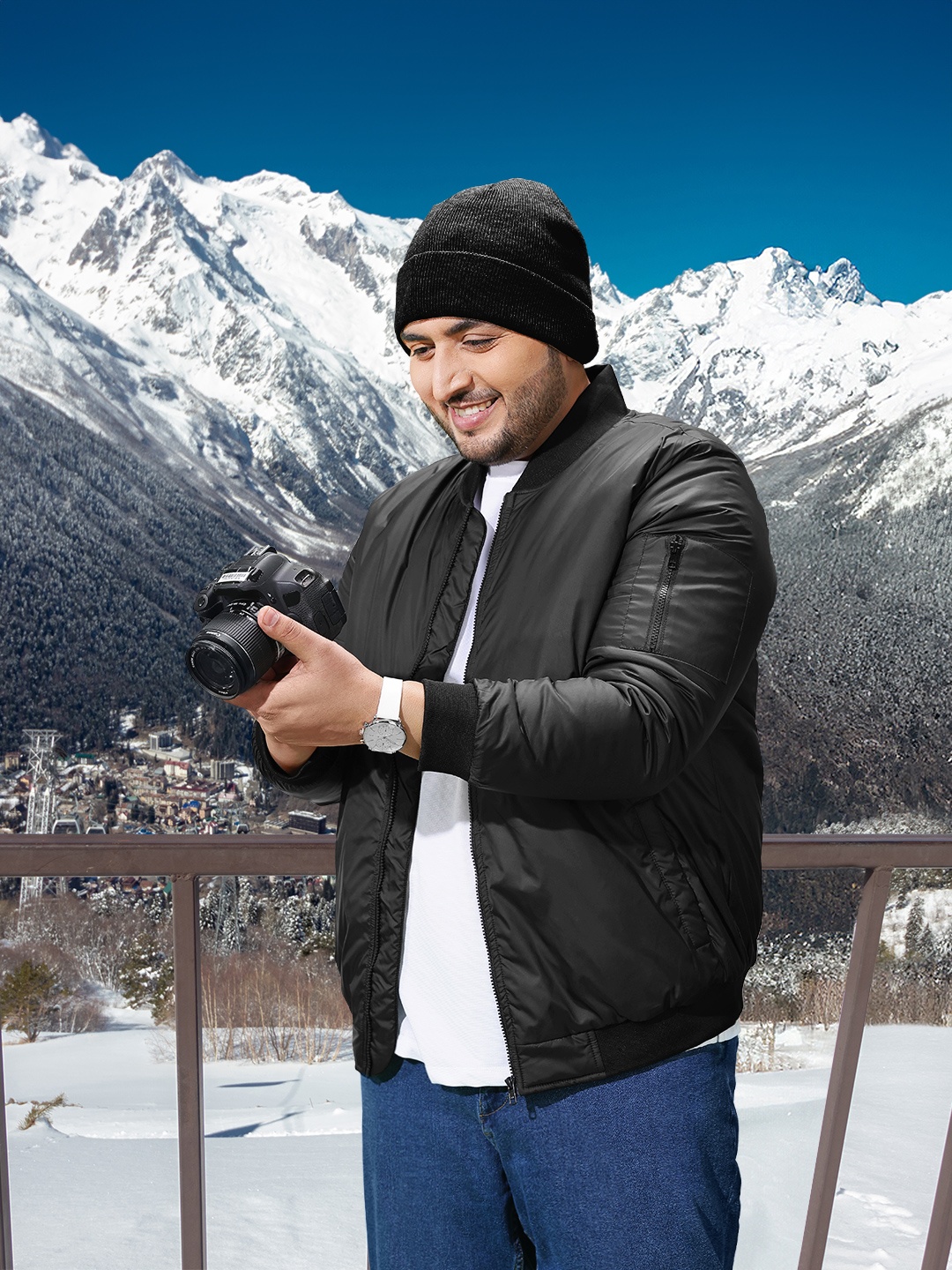 

Sztori Men Plus Size Black Solid Bomber Jacket
