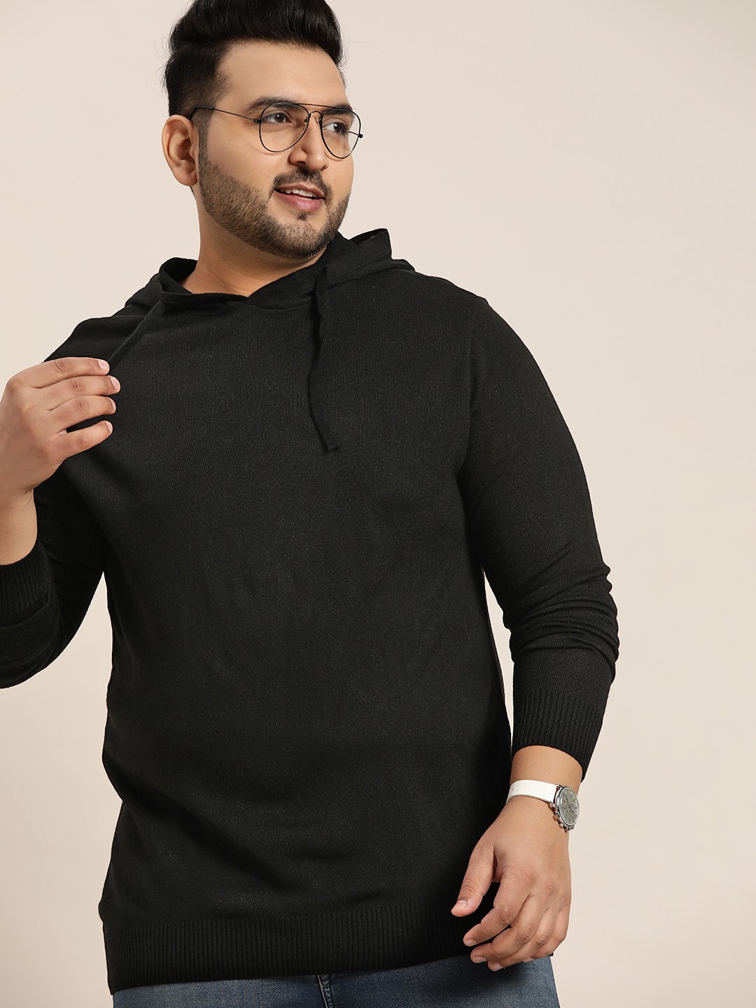 

Sztori Men Plus Size Black Solid Hooded Pullover