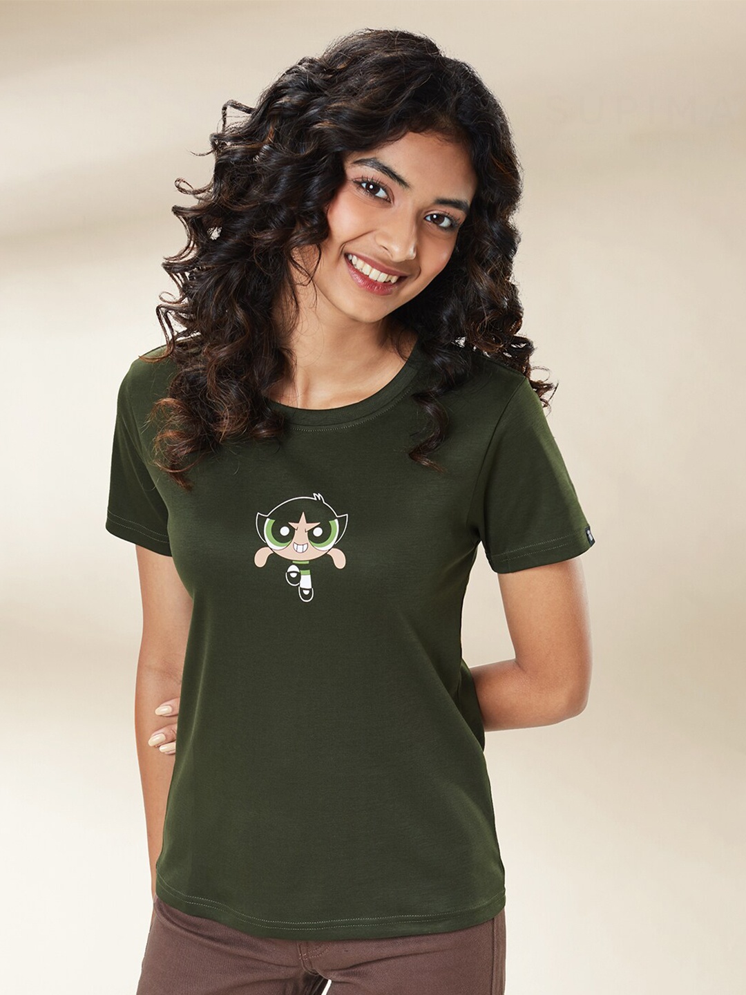 

The Souled Store Women Olive Green Printed T-shirt