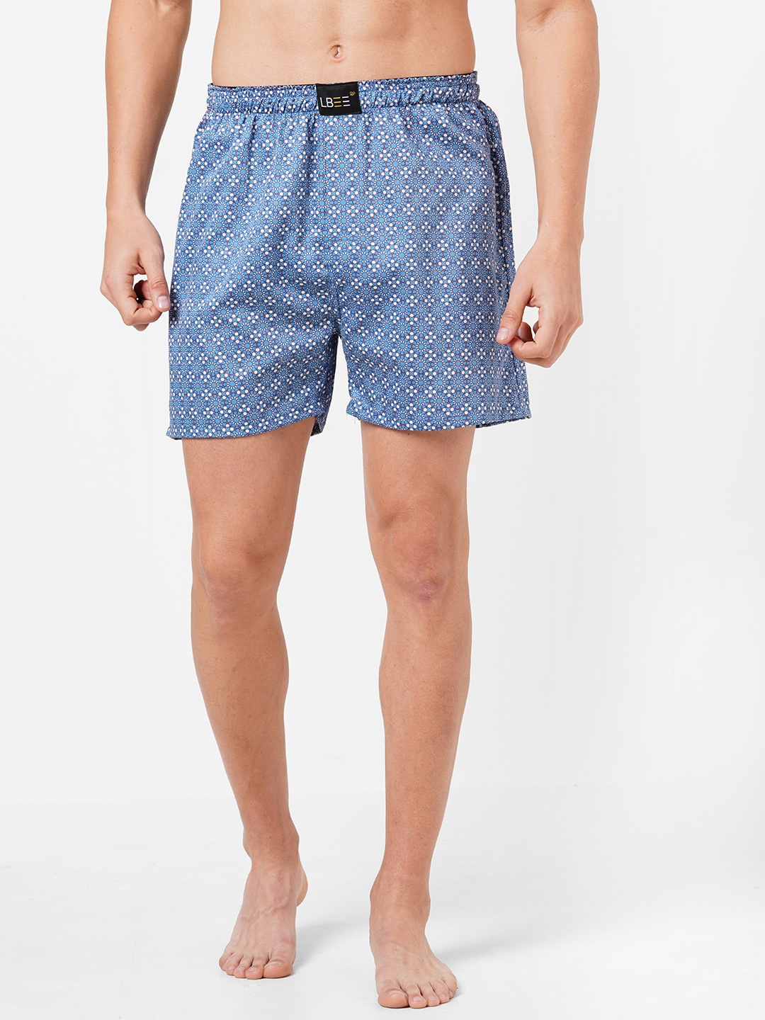 

LBEE Men Blue & White Printed Boxers MCLB00509