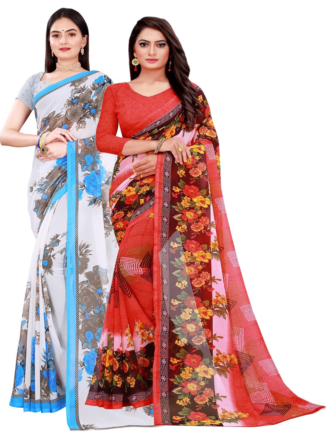 

SAADHVI Pack of 2 Printed Pure Georgette Saree, Peach