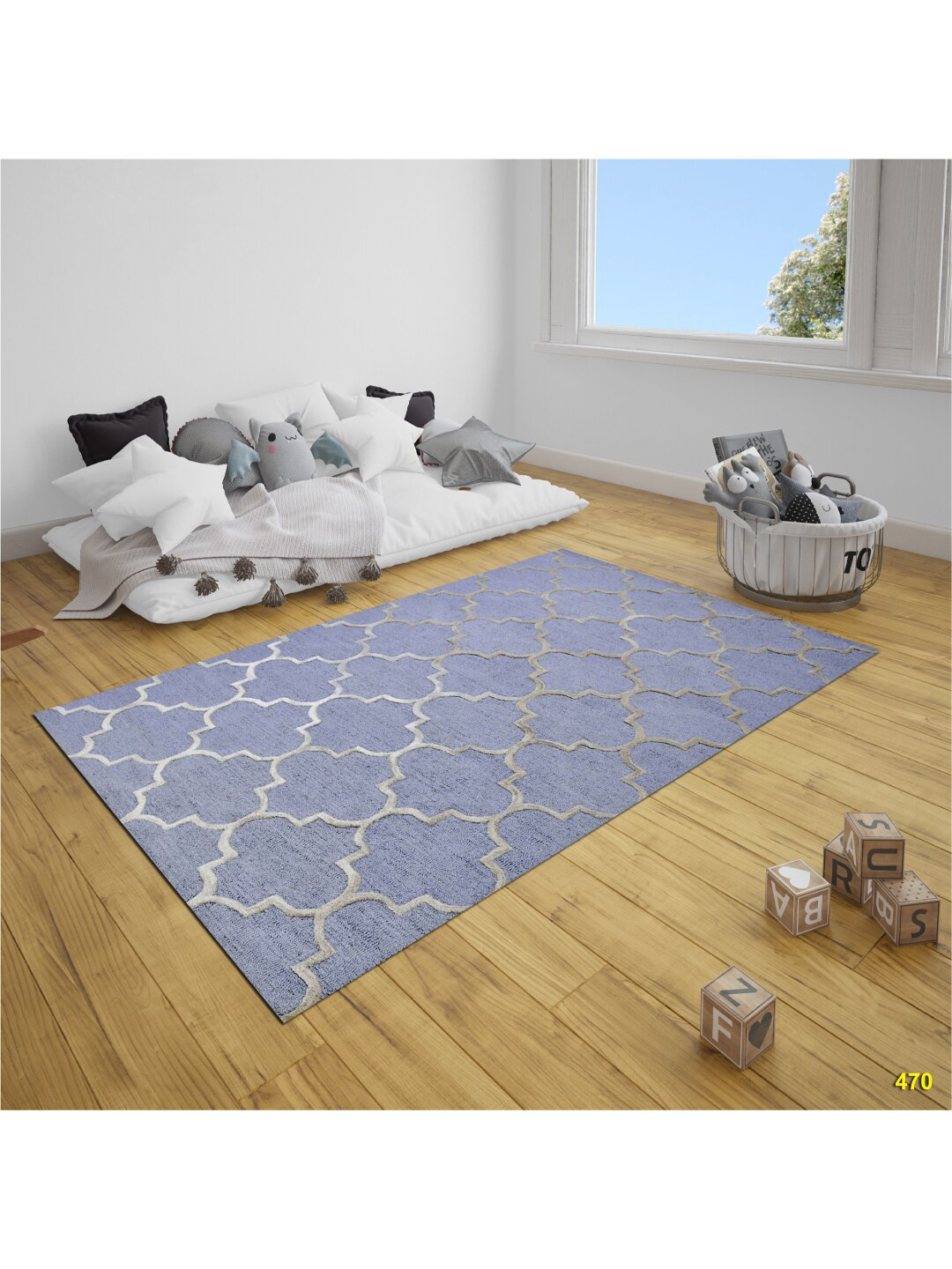 

SANDED EDGE Blue Tufted Wool Floor Carpet